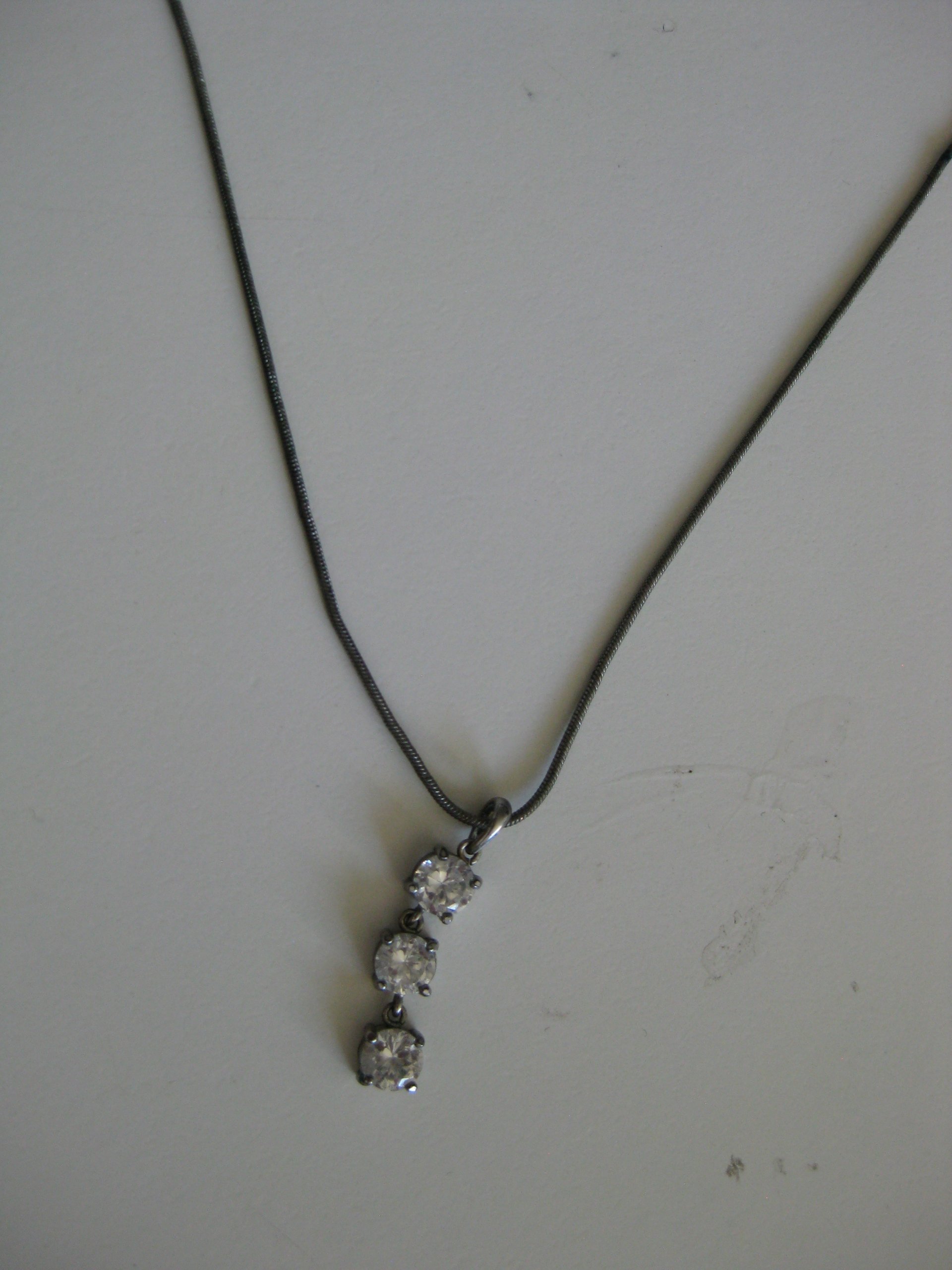 Silver Tone Necklace with Triple Clear Crystal Pendant image 8