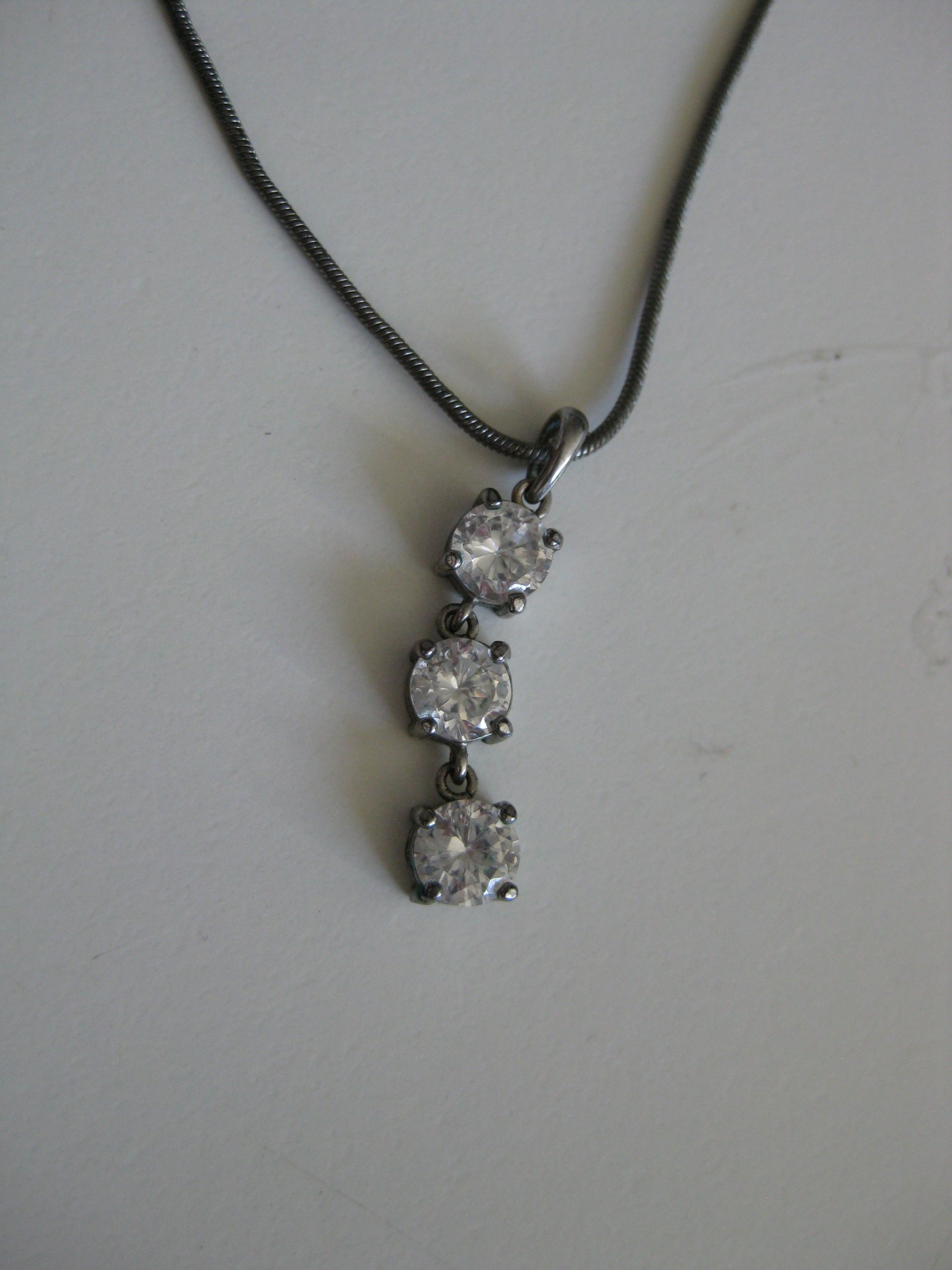 Silver Tone Necklace with Triple Clear Crystal Pendant image 9