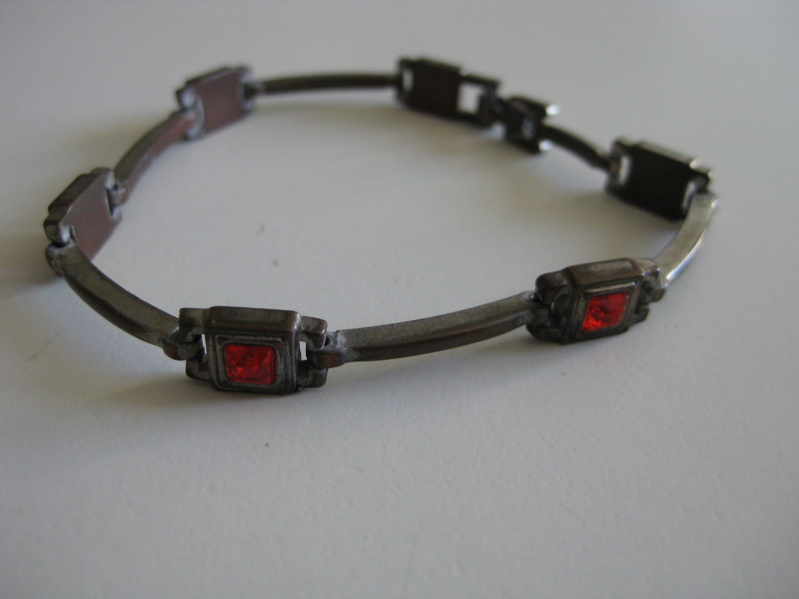 Vintage Silver-tone Red Stone Bracelet Unisex Jewel-Ja-3