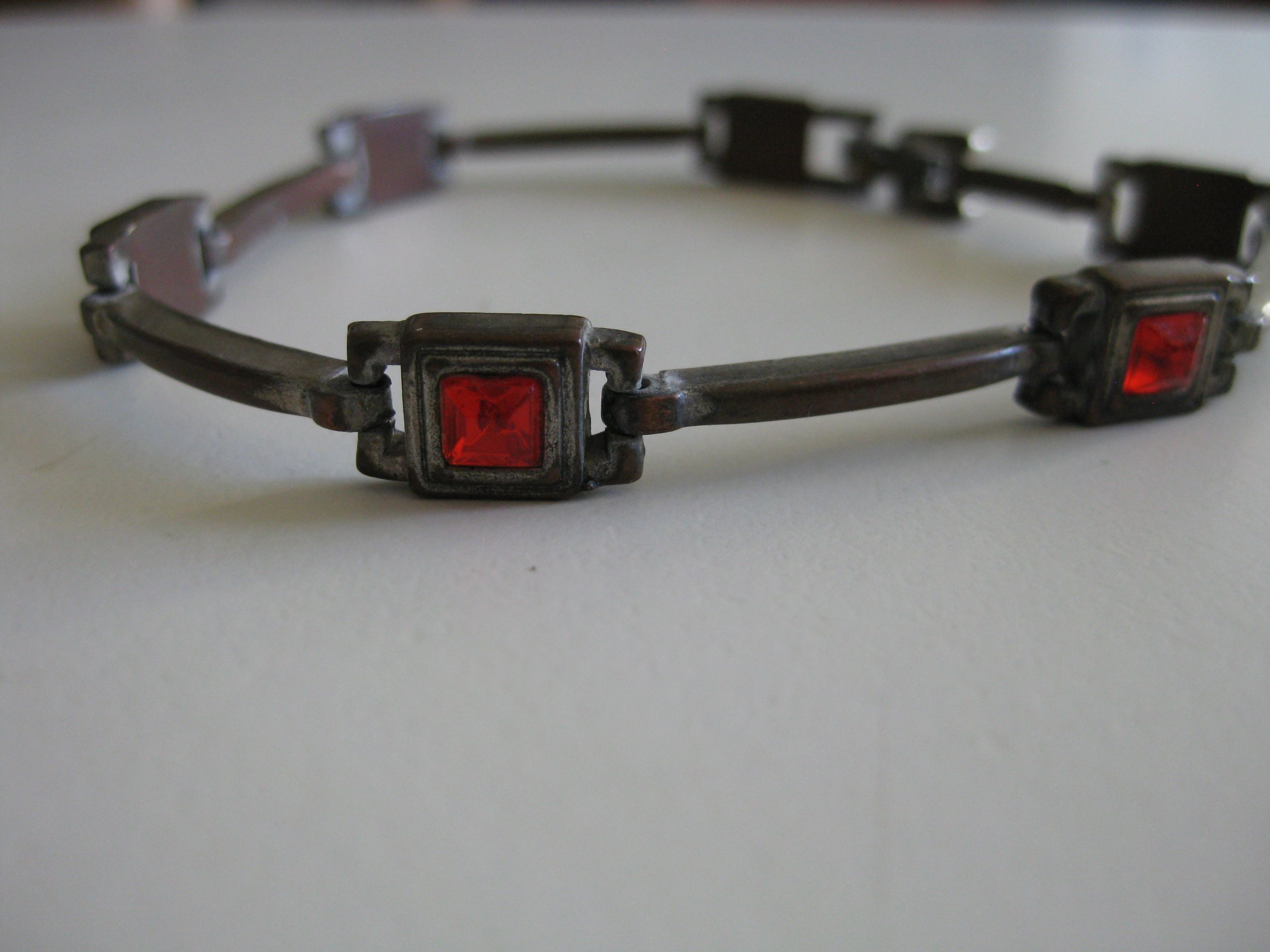 Vintage Silver-tone Red Stone Bracelet Unisex Jewel-Ja-3 image 2