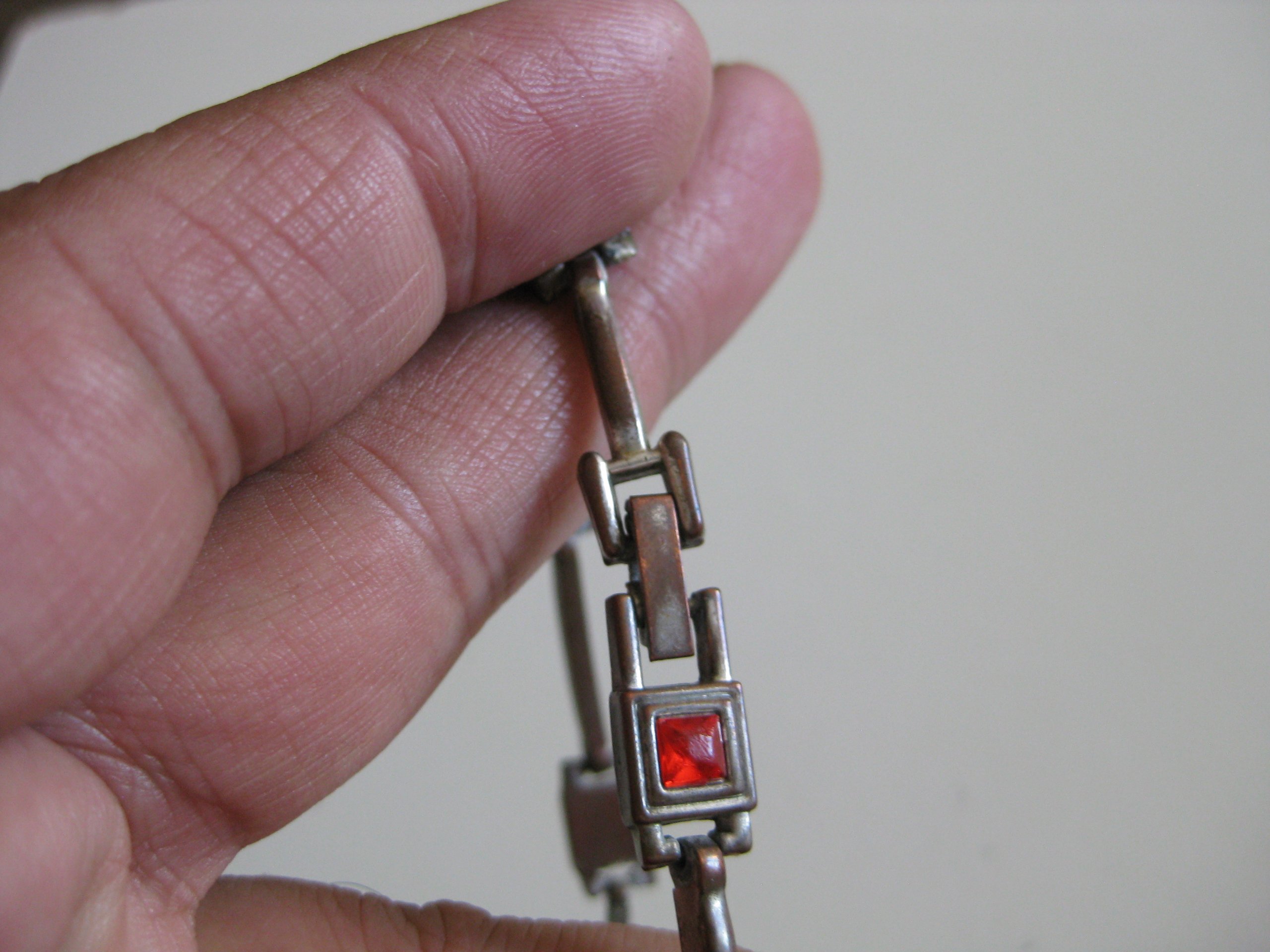 Vintage Silver-tone Red Stone Bracelet Unisex Jewel-Ja-3 image 3