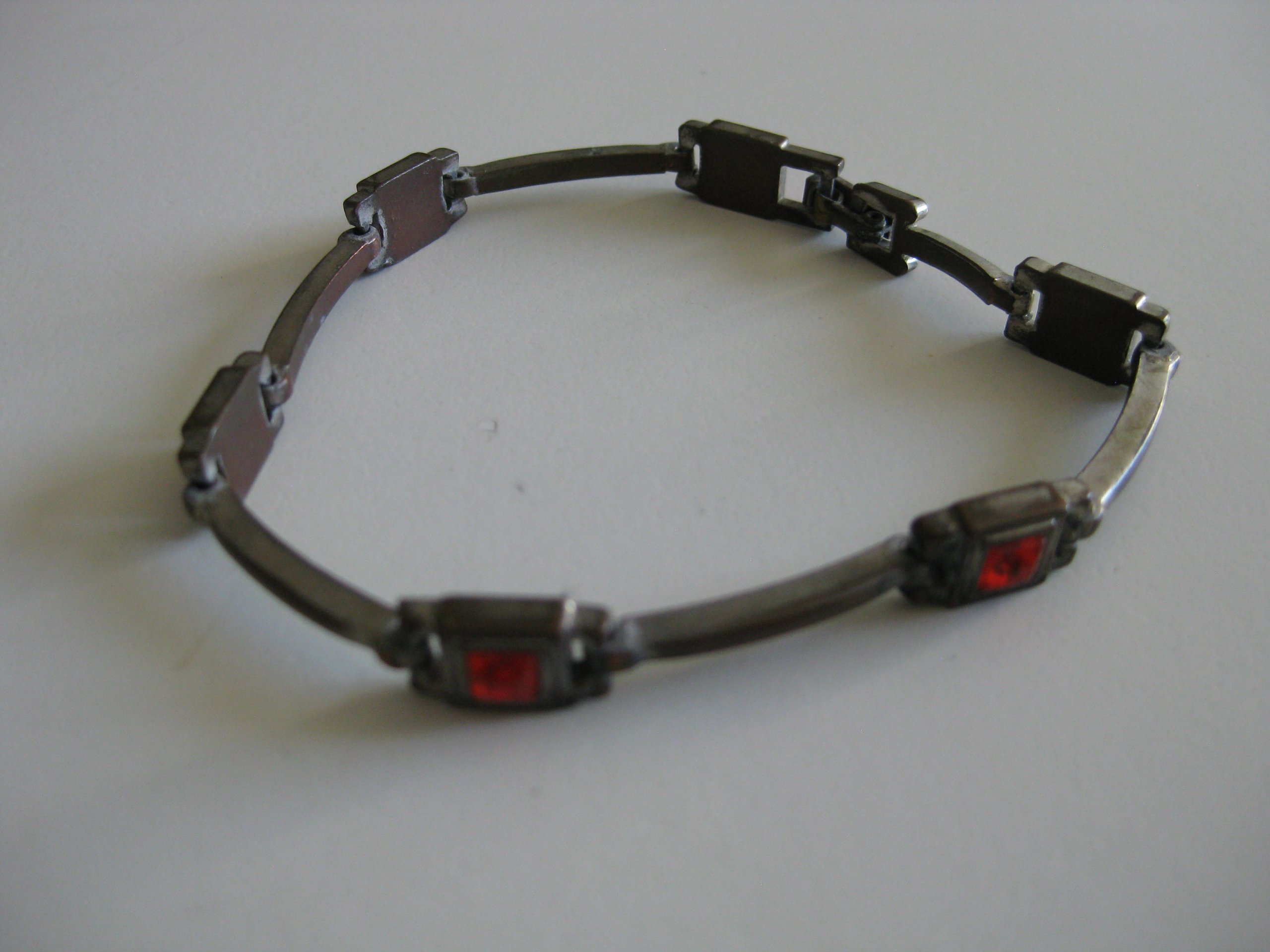 Vintage Silver-tone Red Stone Bracelet Unisex Jewel-Ja-3 image 4