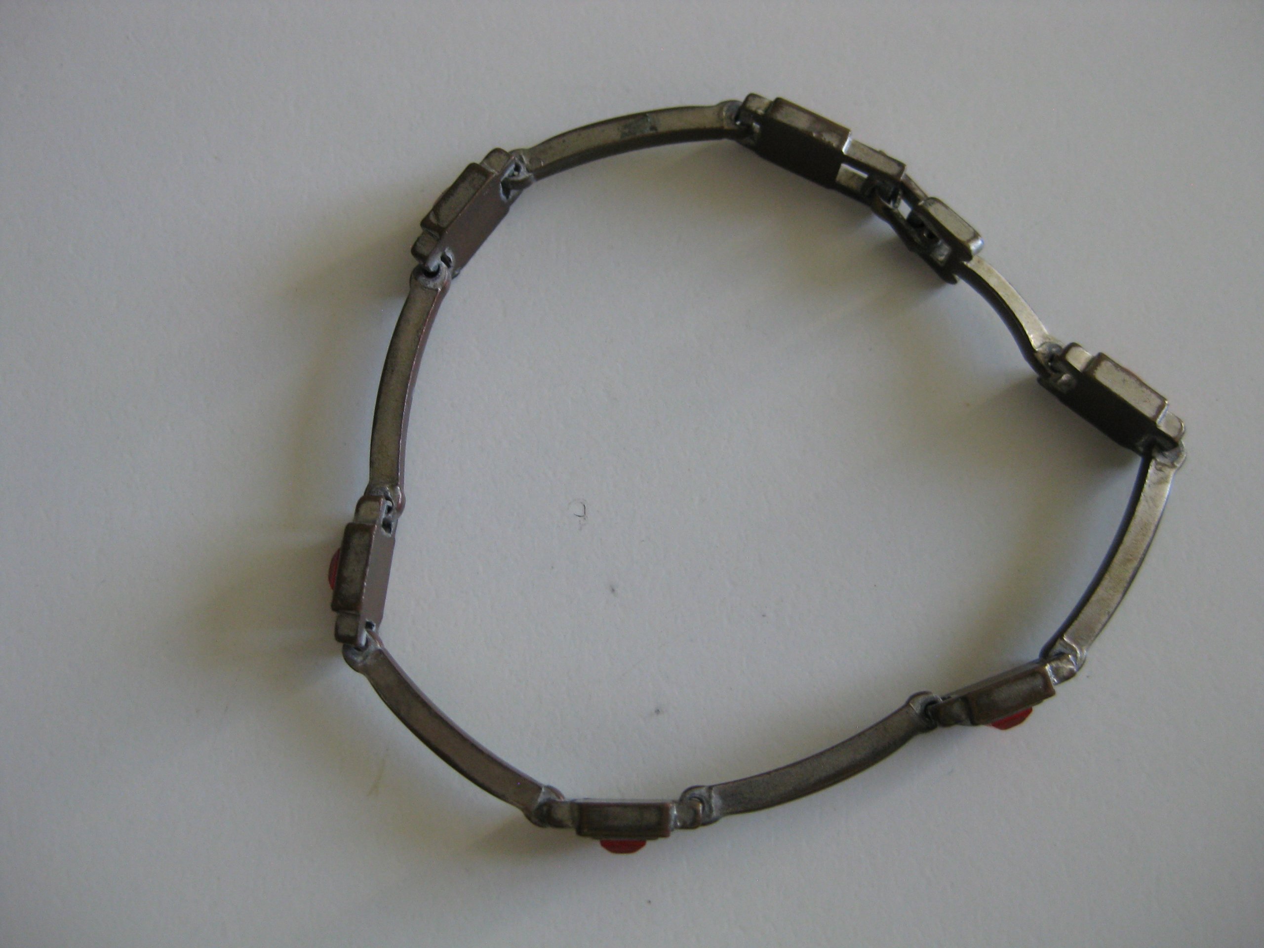 Vintage Silver-tone Red Stone Bracelet Unisex Jewel-Ja-3 image 5