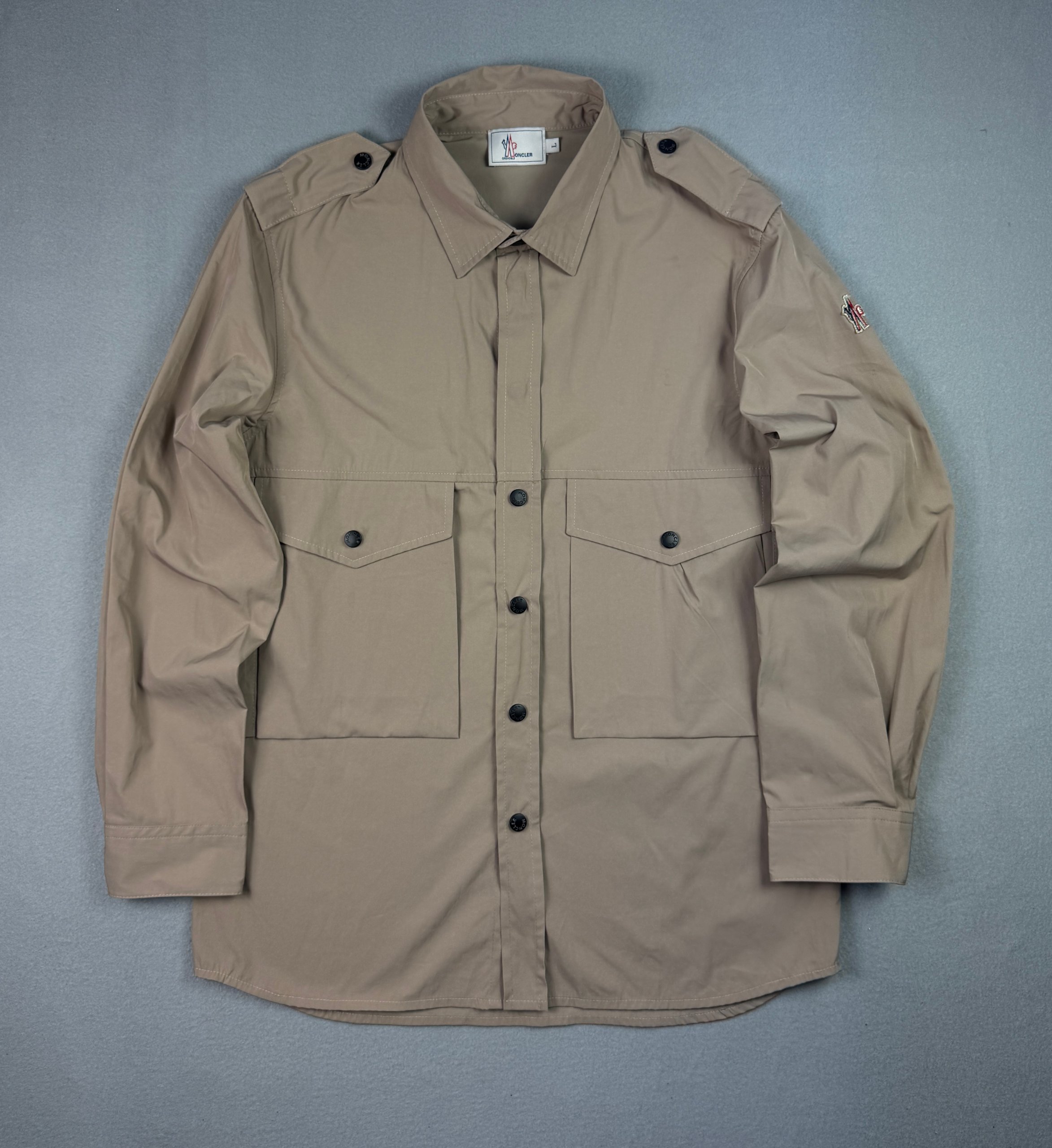 Moncler Grenoble Safari Military Multipocket Beige Utility Overshirt Jacket Size L