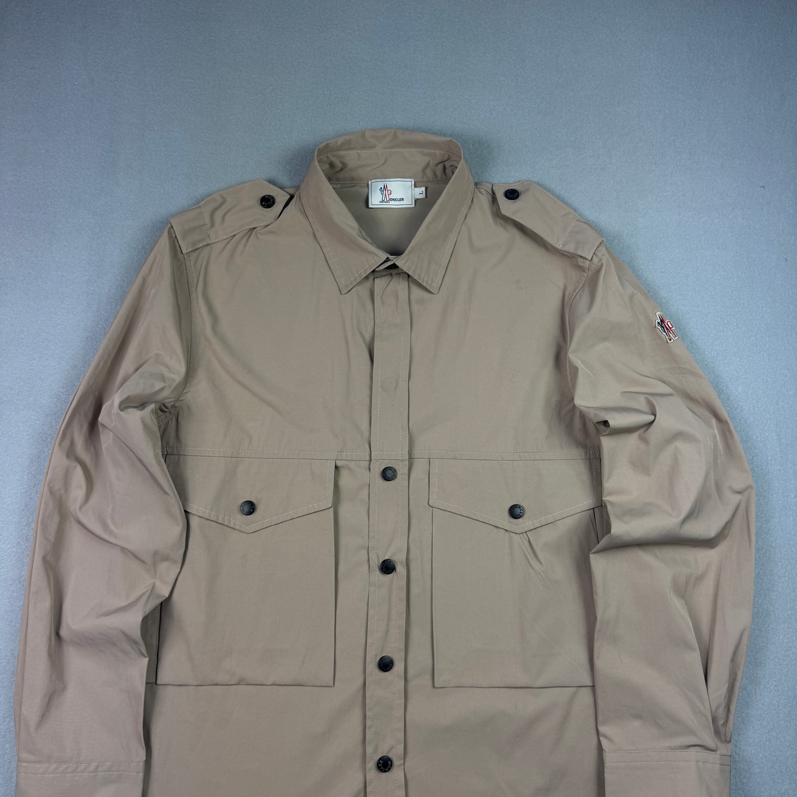 Moncler Grenoble Safari Military Multipocket Beige Utility Overshirt Jacket Size L image 3