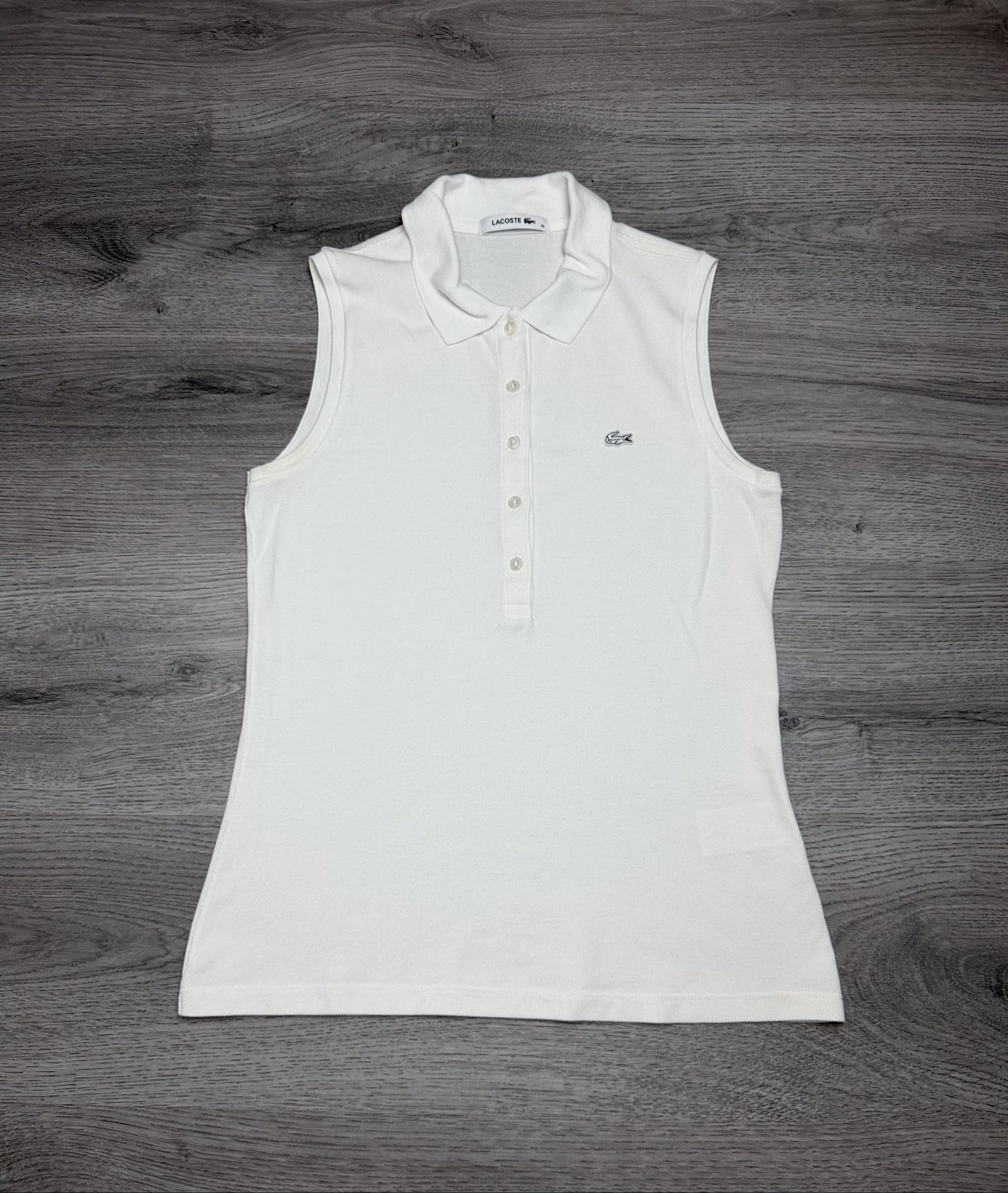 Lacoste Women White Sleeveless Polo Shirt Size 36 Cotton (1703)