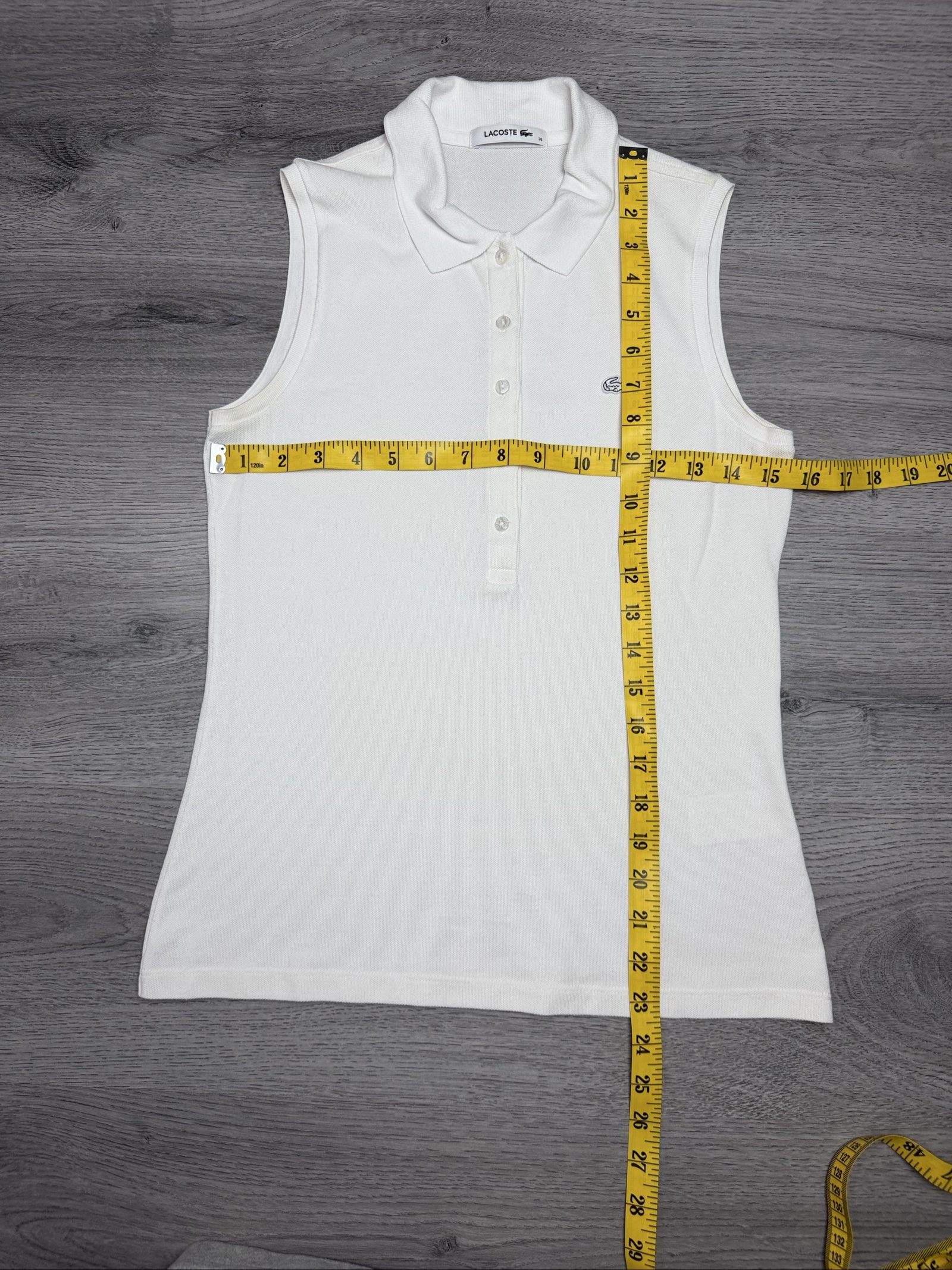 Lacoste Women White Sleeveless Polo Shirt Size 36 Cotton (1703) image 2