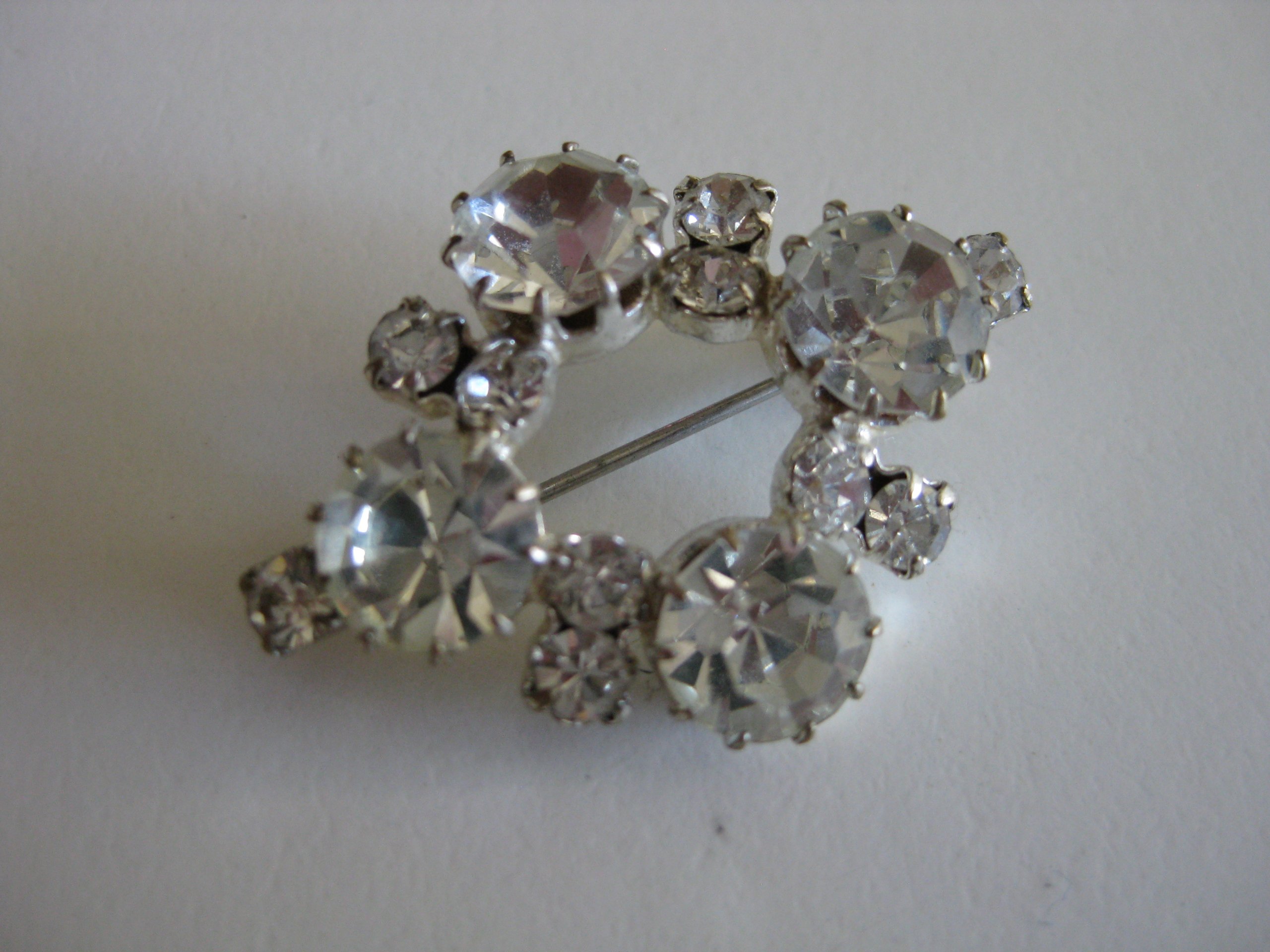 Clear Crystal Circle Brooch 5 cm Diameter Vintage Pin Jewel-Ja-3