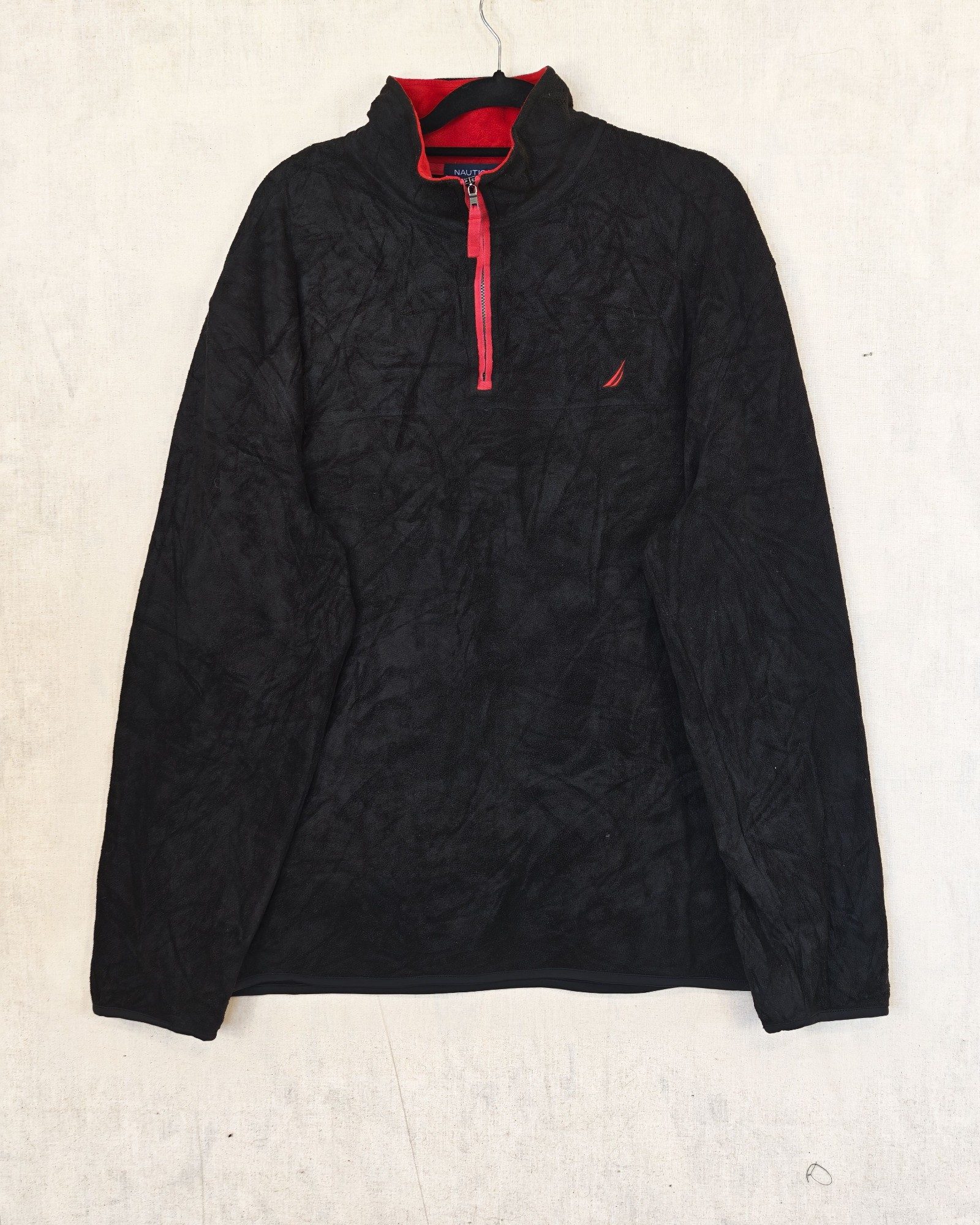Nautica Black & Red Men's XXL Polyester Fleece Pullover Sailing Gorpcore Streetwear Logo Spellout