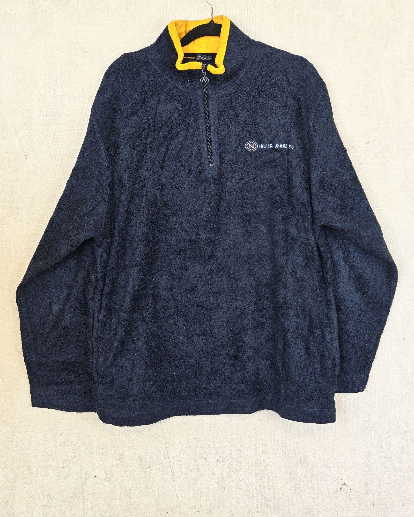 Vintage 00s Nautica Navy & Yellow Men's XXL Fleece Pullover Sweater Sailing Gorpcore Streetwear Y2K