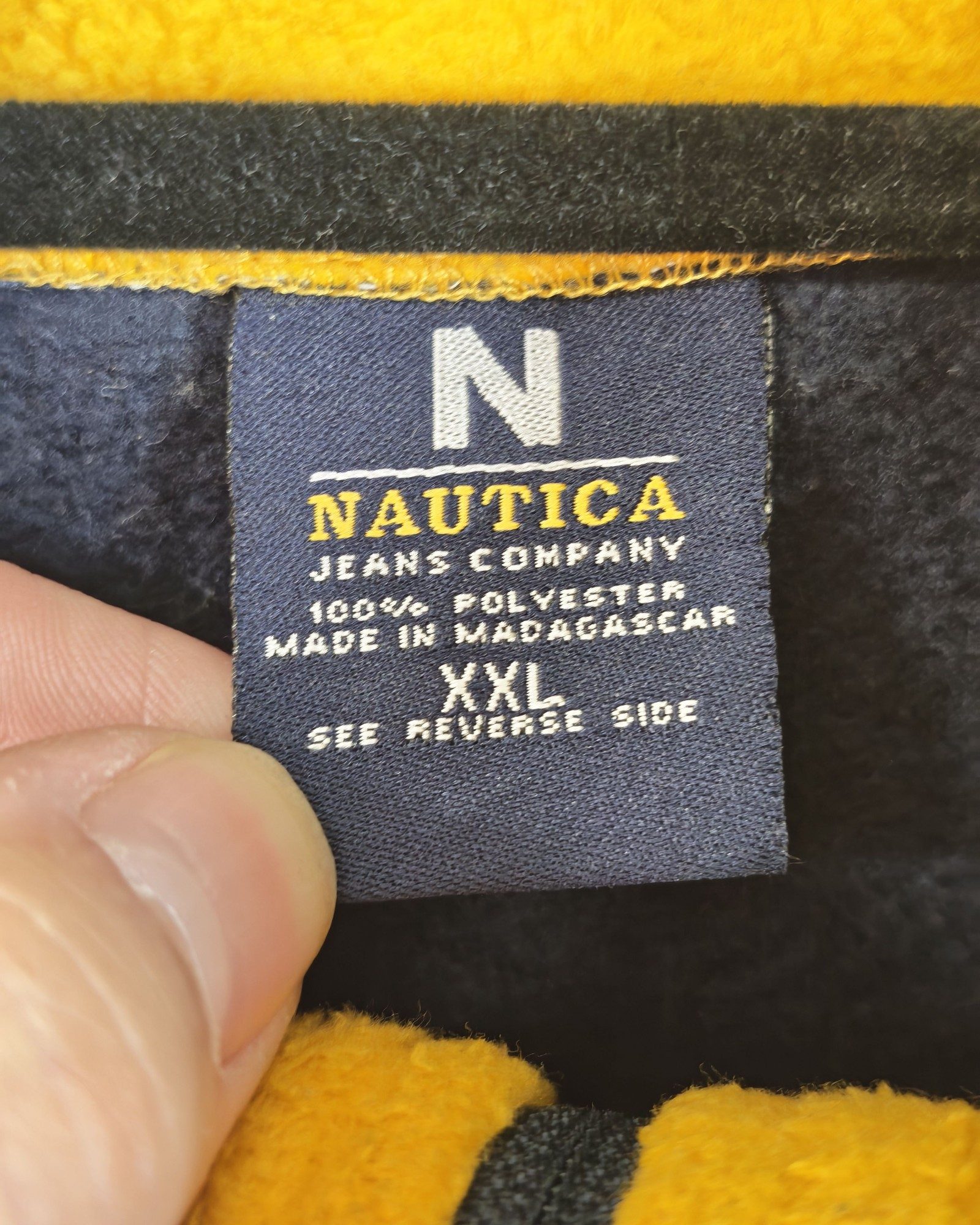 Vintage 00s Nautica Navy & Yellow Men's XXL Fleece Pullover Sweater Sailing Gorpcore Streetwear Y2K image 3
