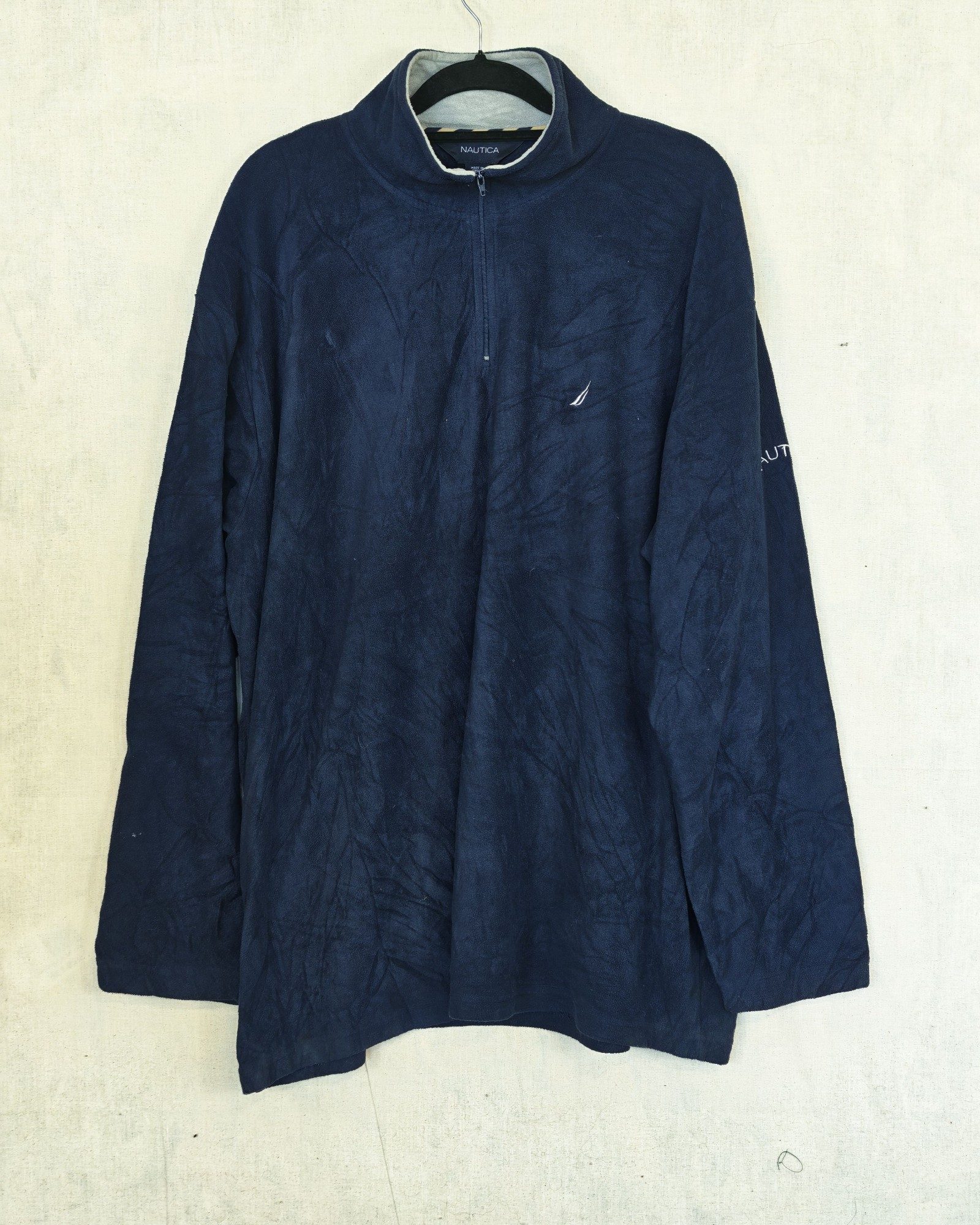 Nautica Navy Blue Polyester Fleece Pullover XXL Sailing Gorpcore Streetwear Logo Spellout
