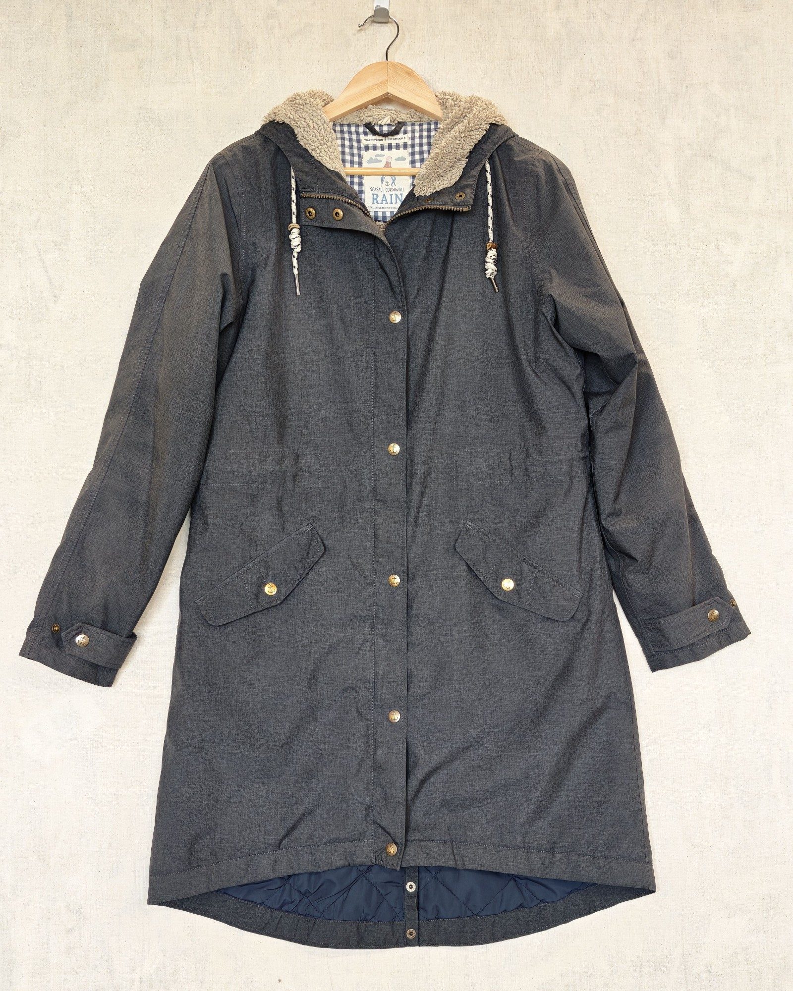 Seasalt Cornwall Plant Hunter Grey Waterproof Hooded Coat UK 12