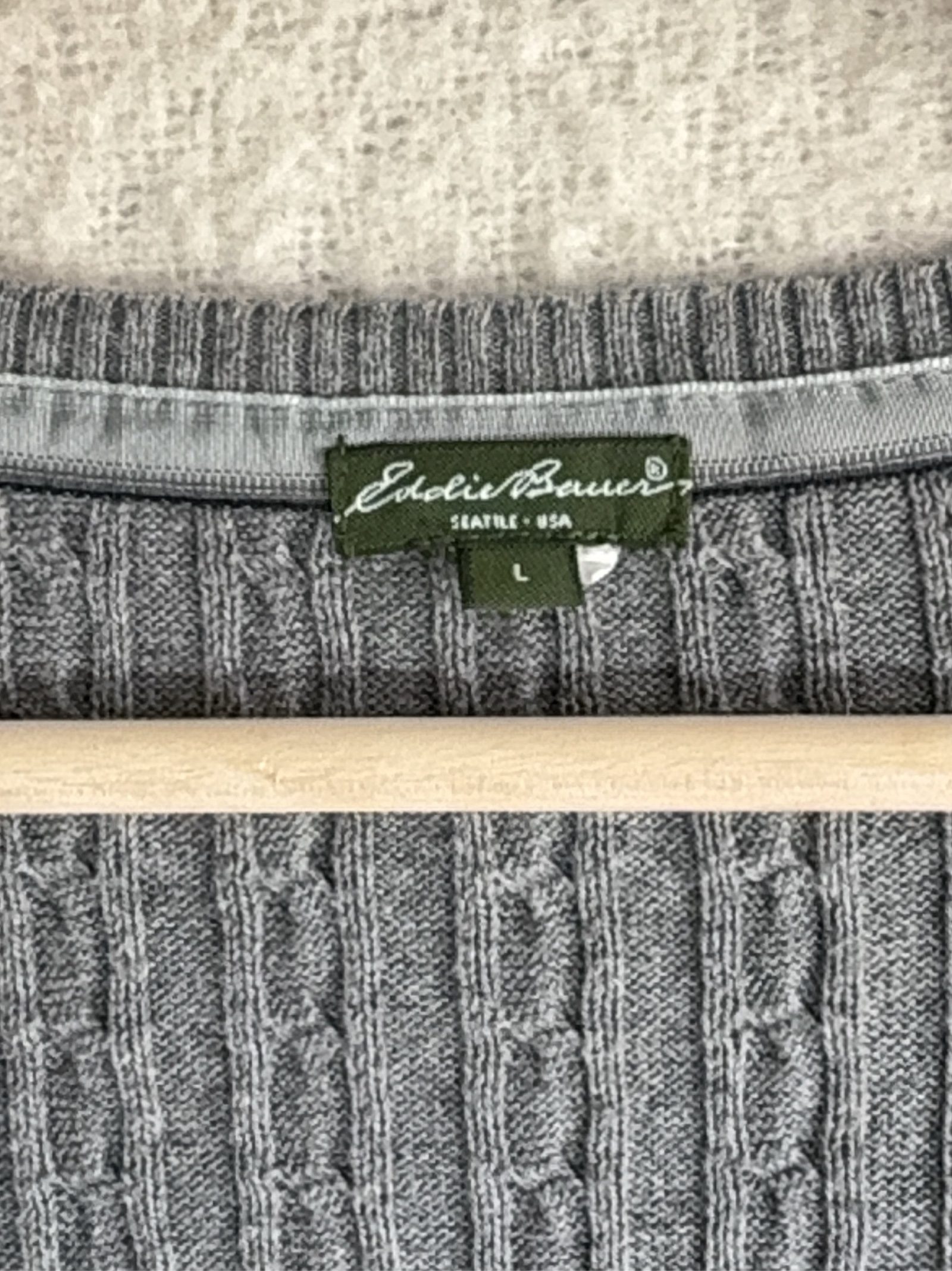 Eddie Bauer Grey Cable Knit Cotton Nylon Sweater Large Women's Classic Fit image 3