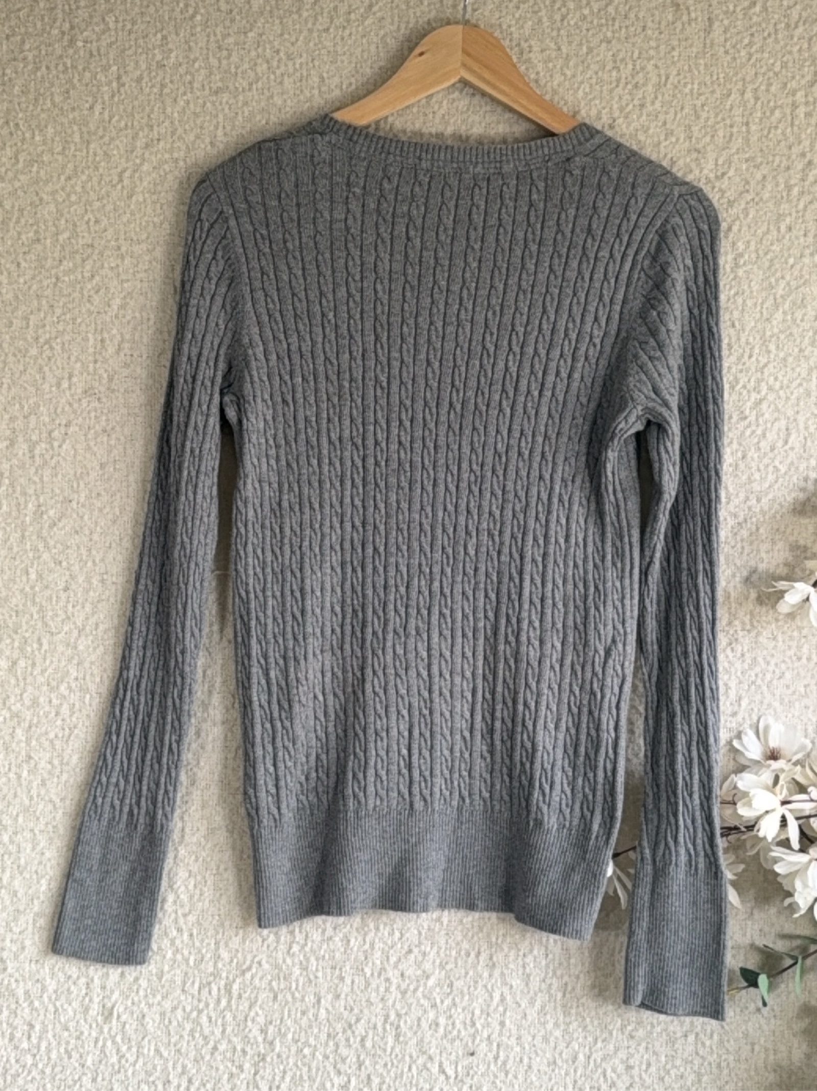 Eddie Bauer Grey Cable Knit Cotton Nylon Sweater Large Women's Classic Fit image 5