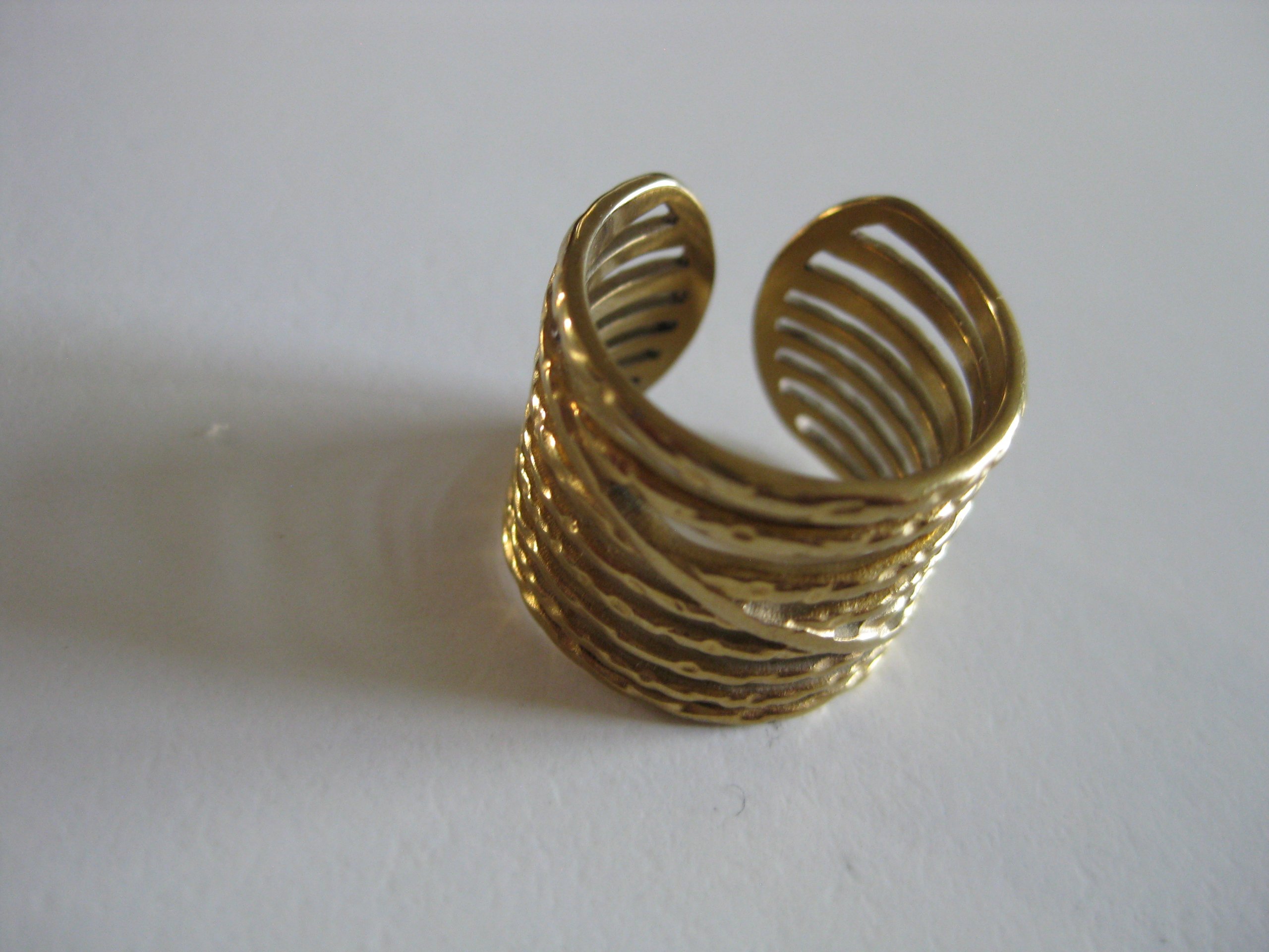 Gold Tone Adjustable Openwork Statement Ring Jewel-Ja-4