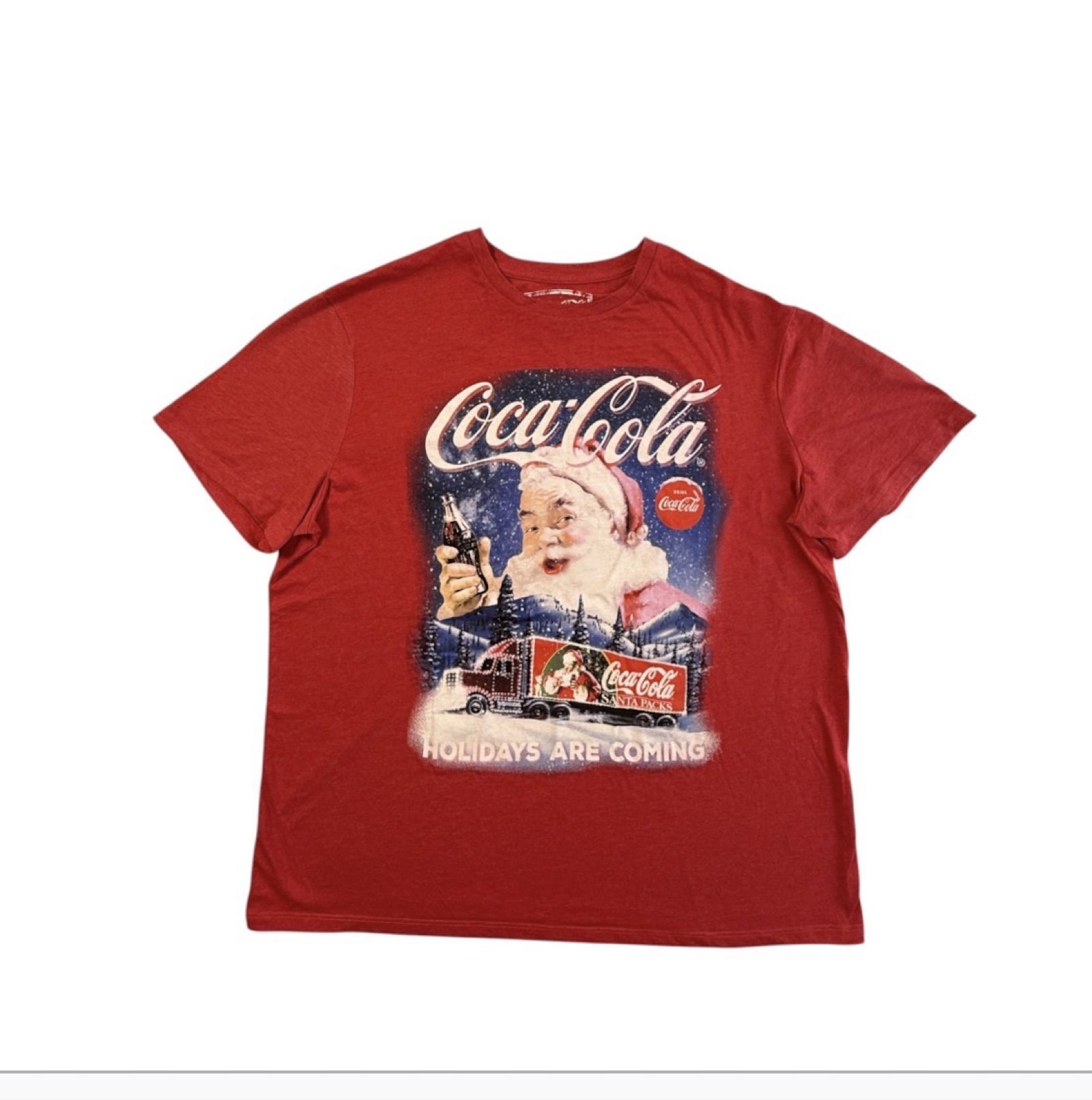 Coca-Cola Men's Christmas Santa Truck T-Shirt Red XL Holidays Are Coming