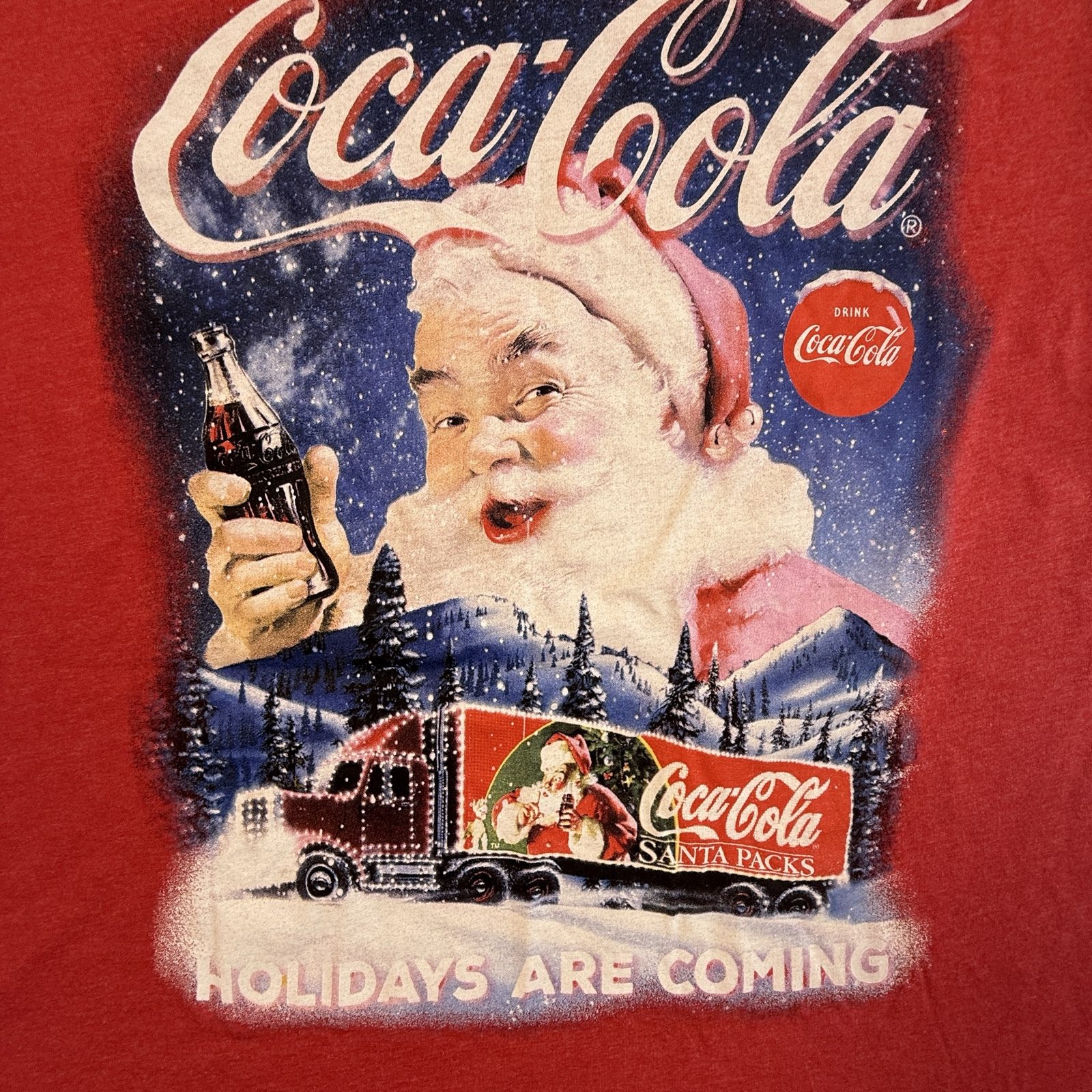 Coca-Cola Men's Christmas Santa Truck T-Shirt Red XL Holidays Are Coming image 3