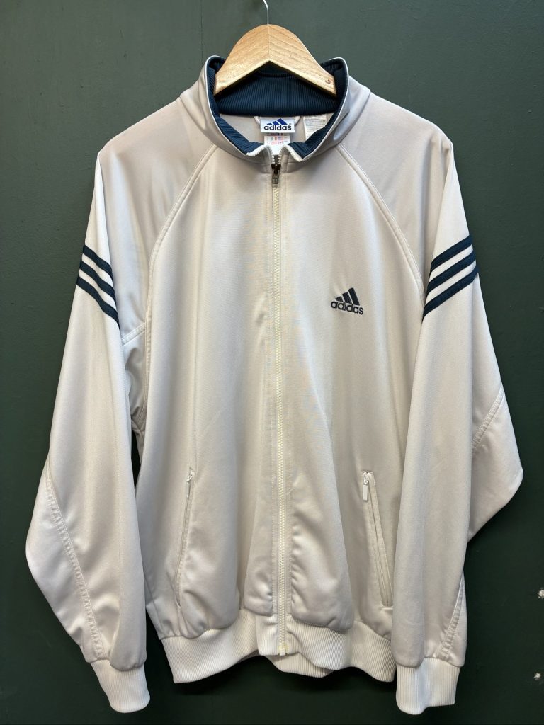 Vintage Adidas white & dark green 90s y2k Track Jacket X Large Three-Stripe