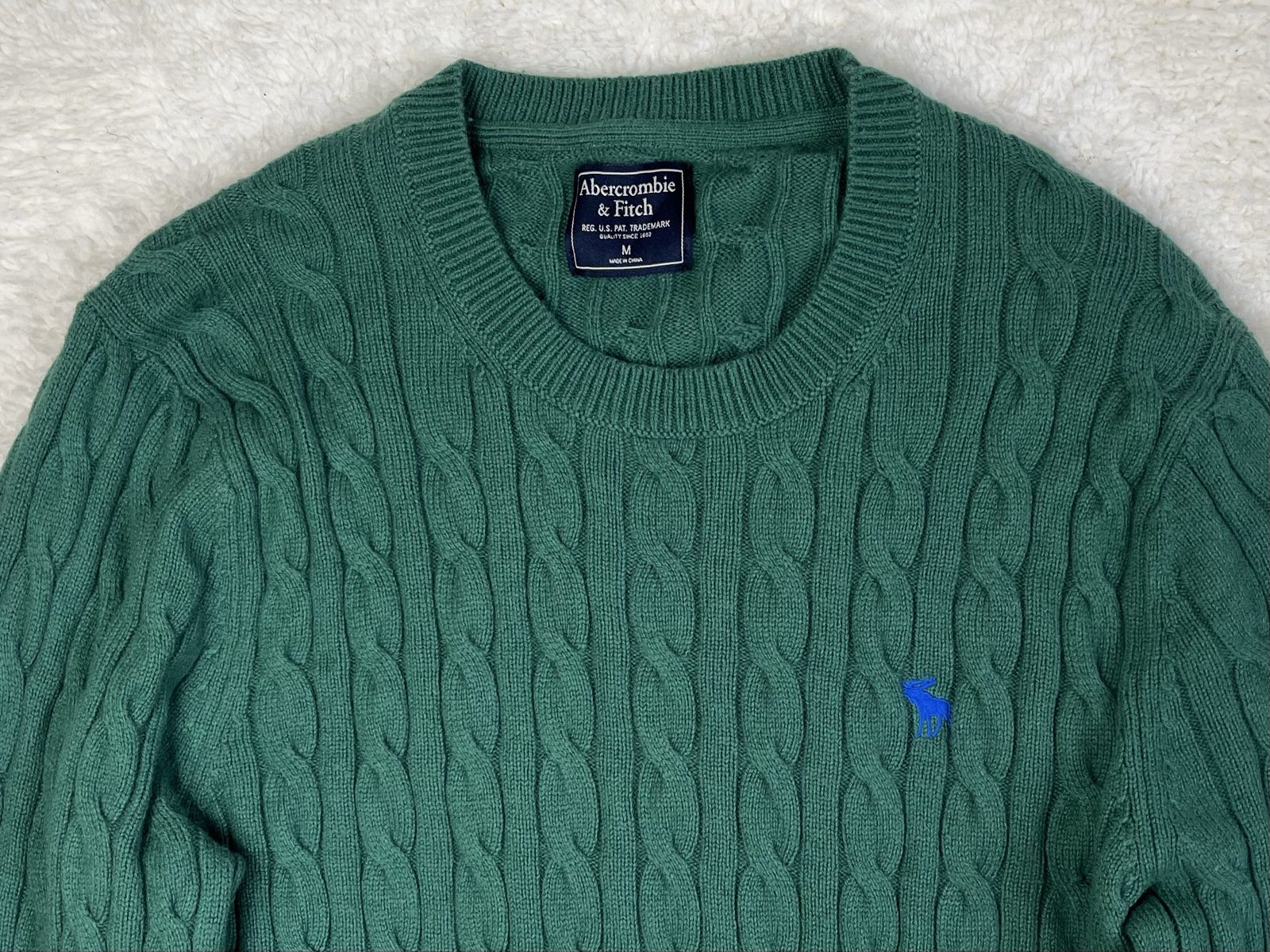 Abercrombie & Fitch Green Cable Knit Wool Sweater Medium image 3
