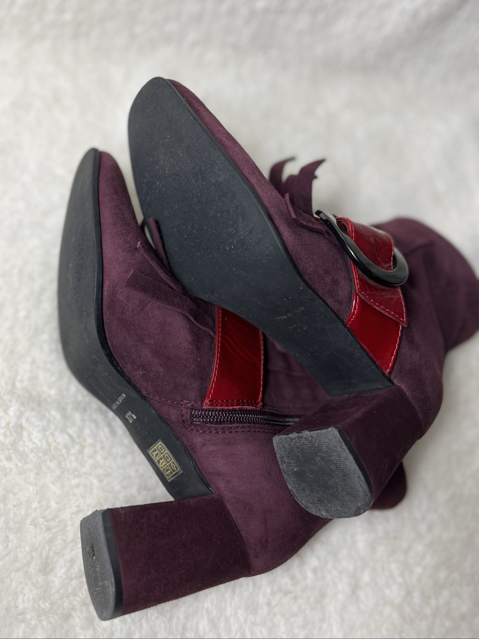 Paco Gil Vintage Echtleder Boots suede patent leather Burgundy Fringe buckle Y2K image 5
