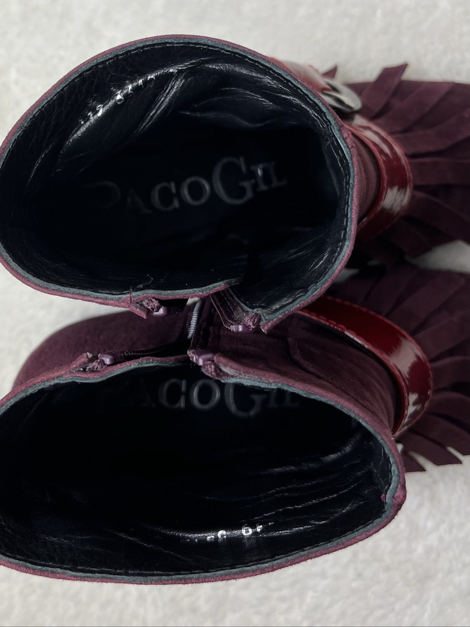 Paco Gil Vintage Echtleder Boots suede patent leather Burgundy Fringe buckle Y2K image 8
