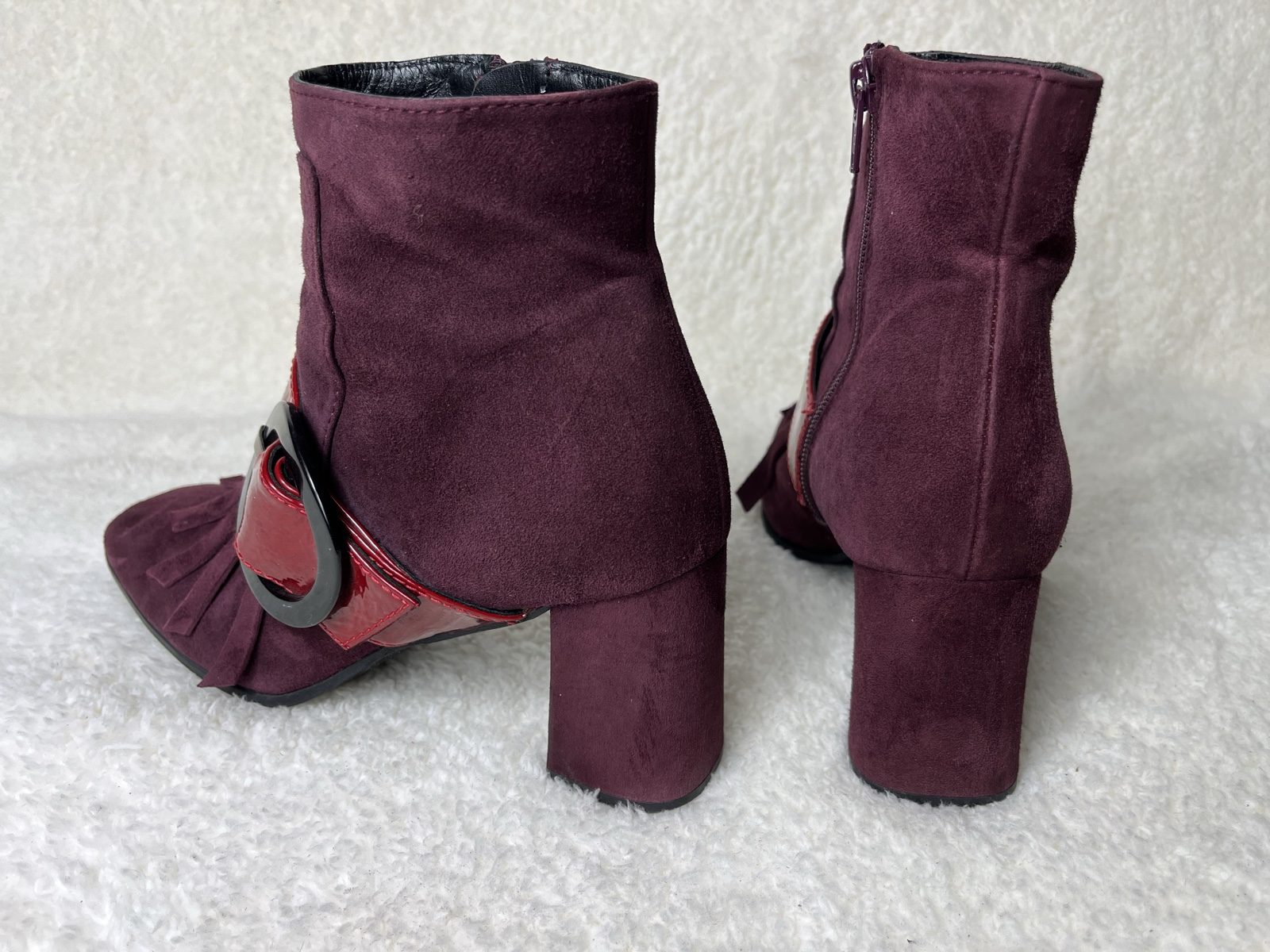 Paco Gil Vintage Echtleder Boots suede patent leather Burgundy Fringe buckle Y2K image 4