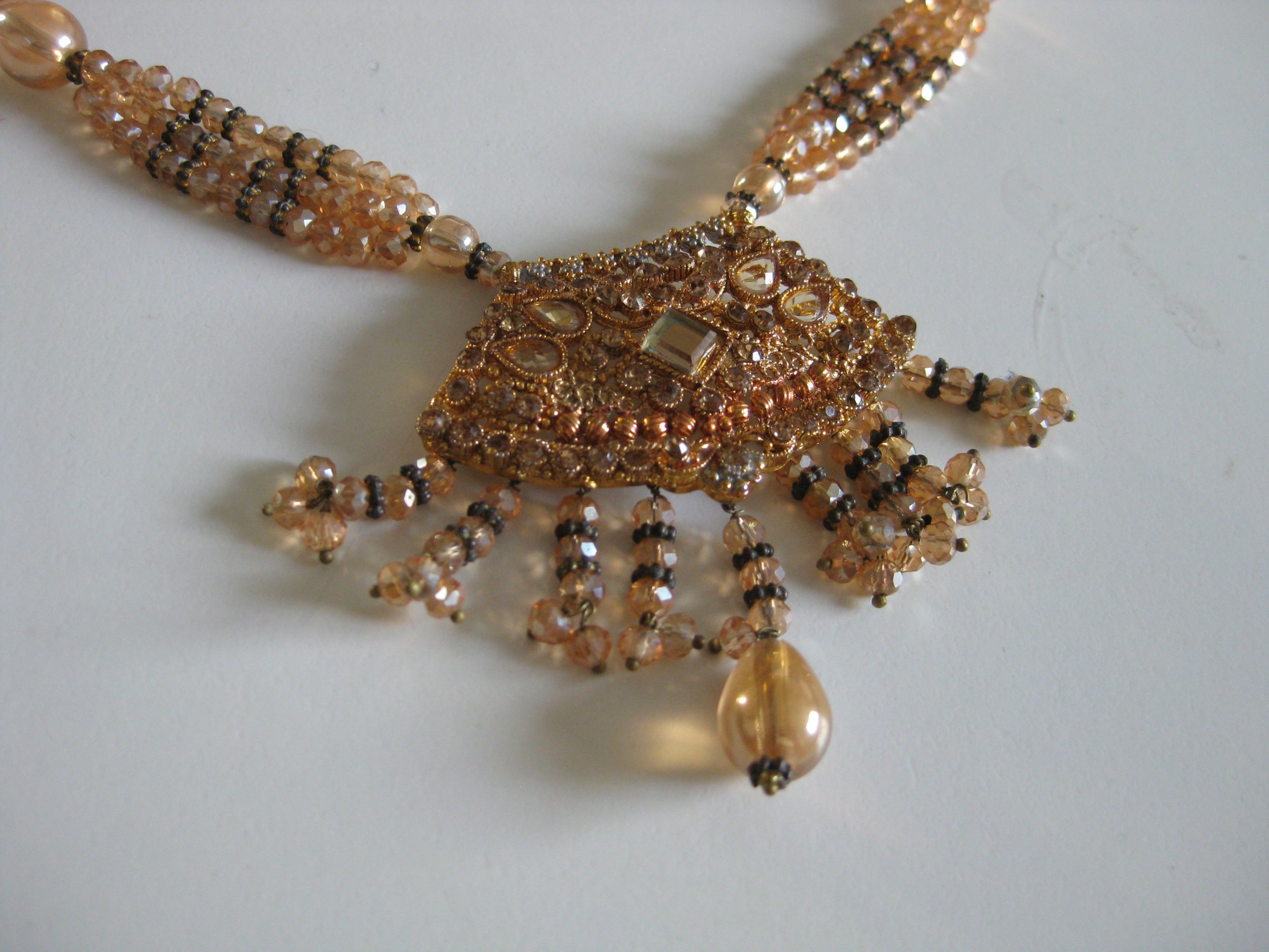 Vintage Gold & Black Beaded Necklace with Pendant Jewel-Ja-4 image 2