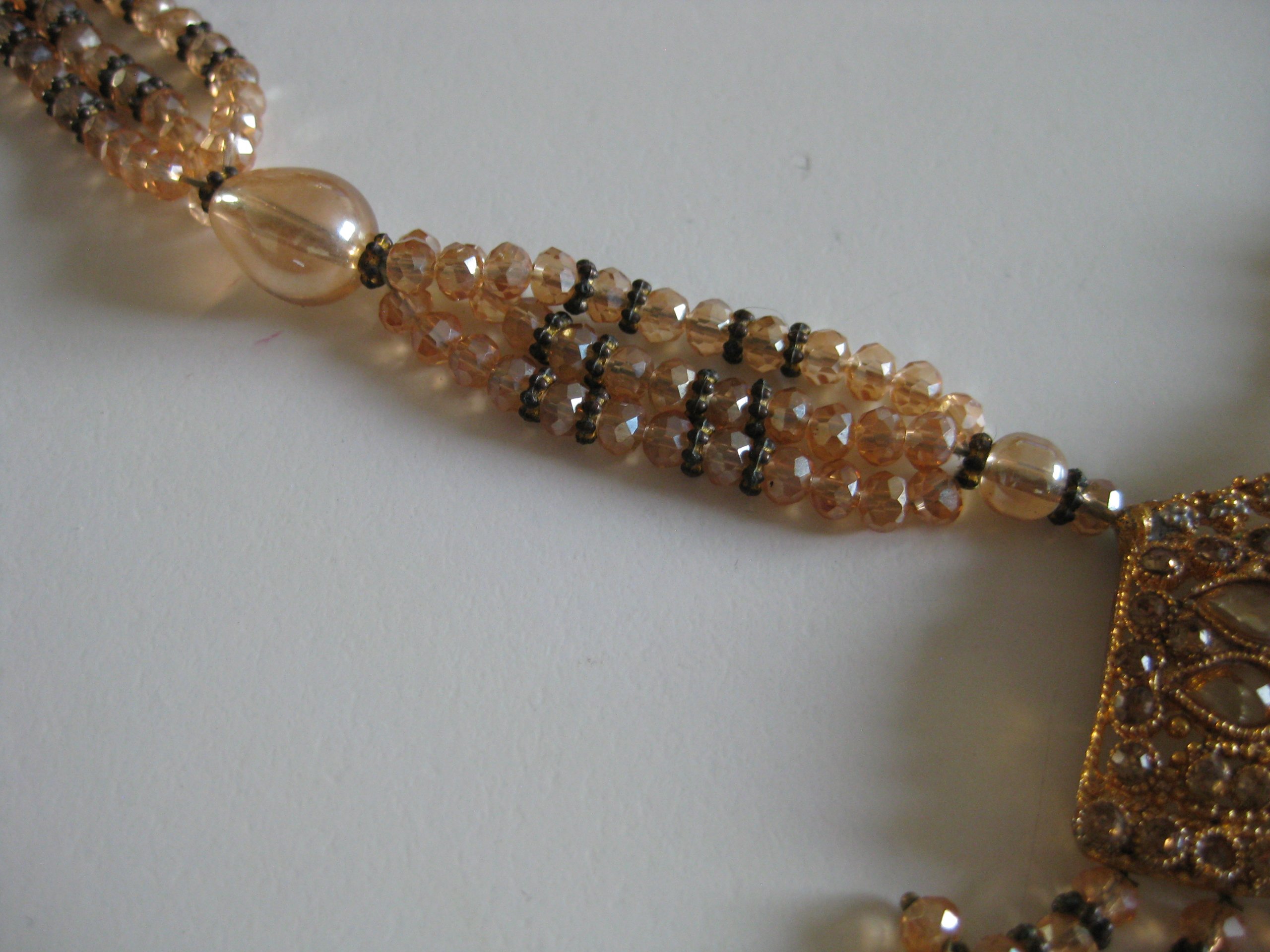 Vintage Gold & Black Beaded Necklace with Pendant Jewel-Ja-4 image 5