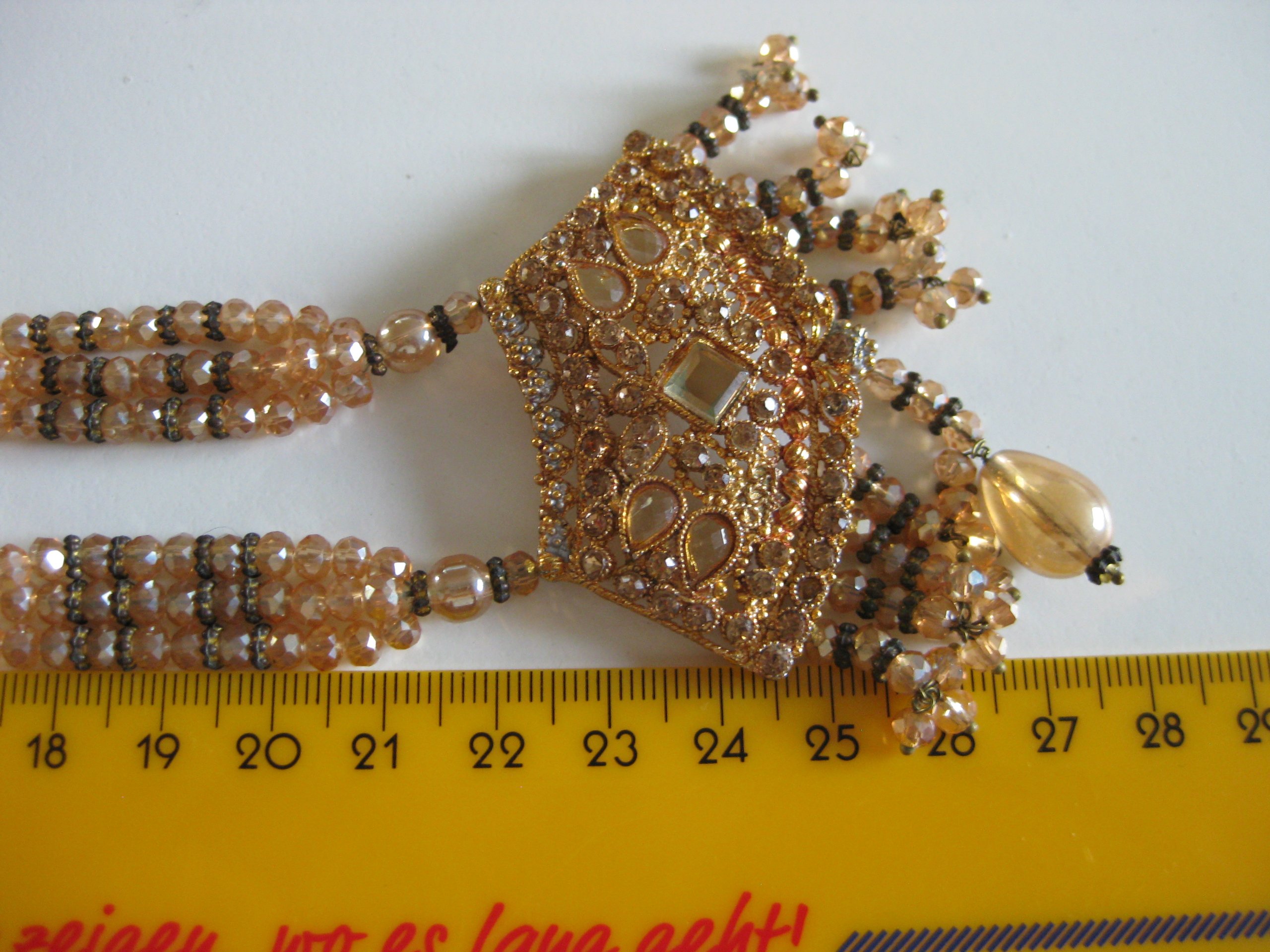 Vintage Gold & Black Beaded Necklace with Pendant Jewel-Ja-4 image 7
