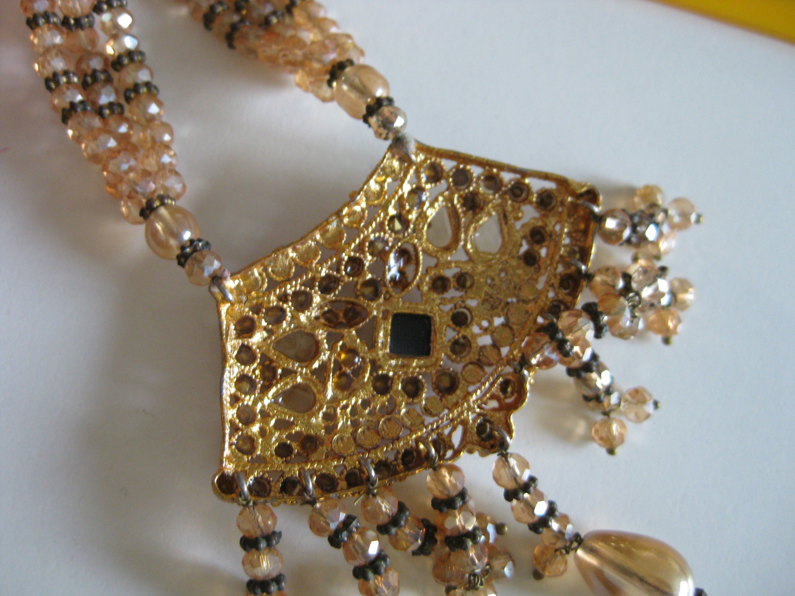 Vintage Gold & Black Beaded Necklace with Pendant Jewel-Ja-4 image 9