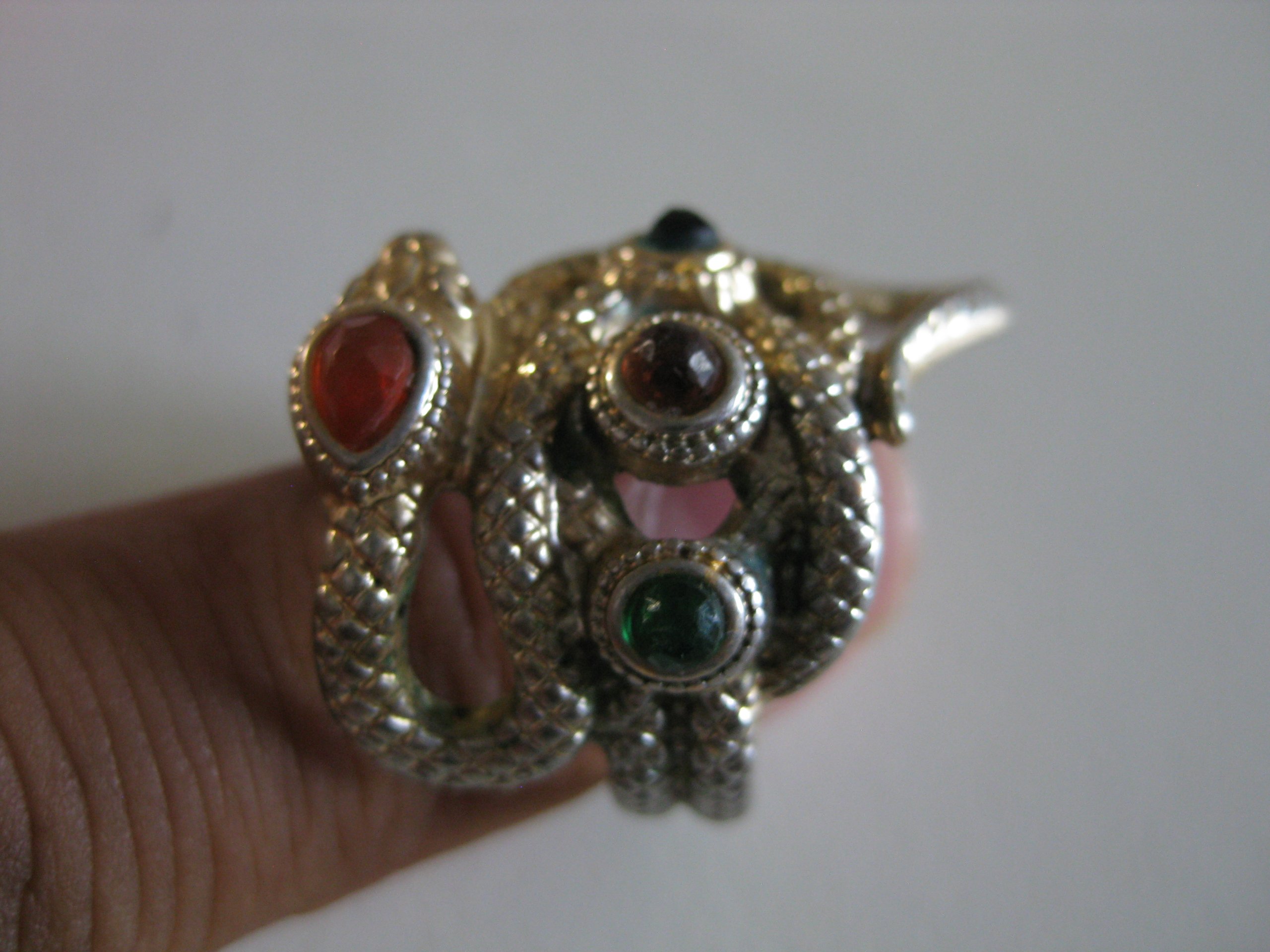 Silver Multicolor Stone Snake Design Adjustable Ring Size 16 mm Unisex Jewel-Ja-4