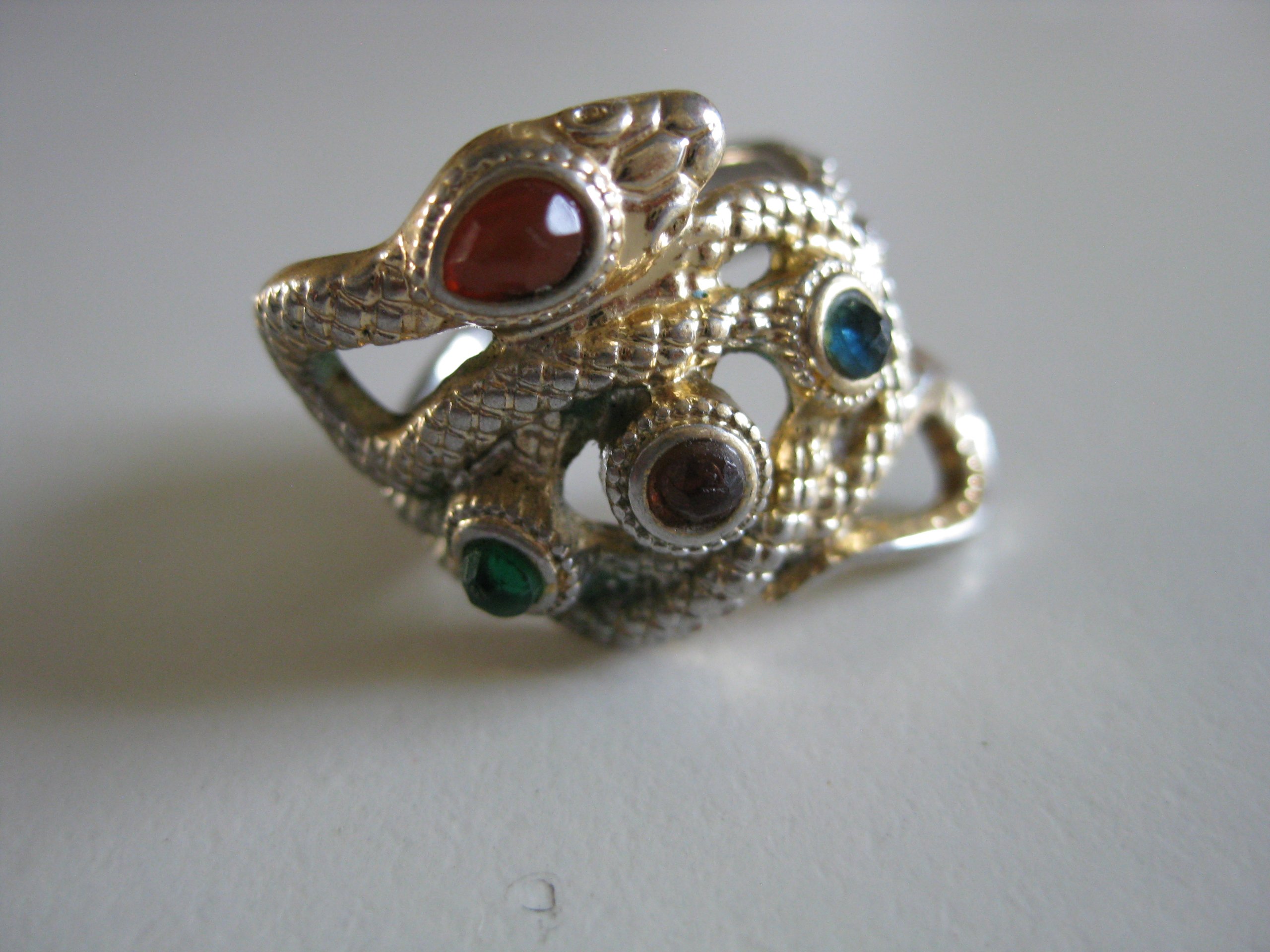 Silver Multicolor Stone Snake Design Adjustable Ring Size 16 mm Unisex Jewel-Ja-4 image 2