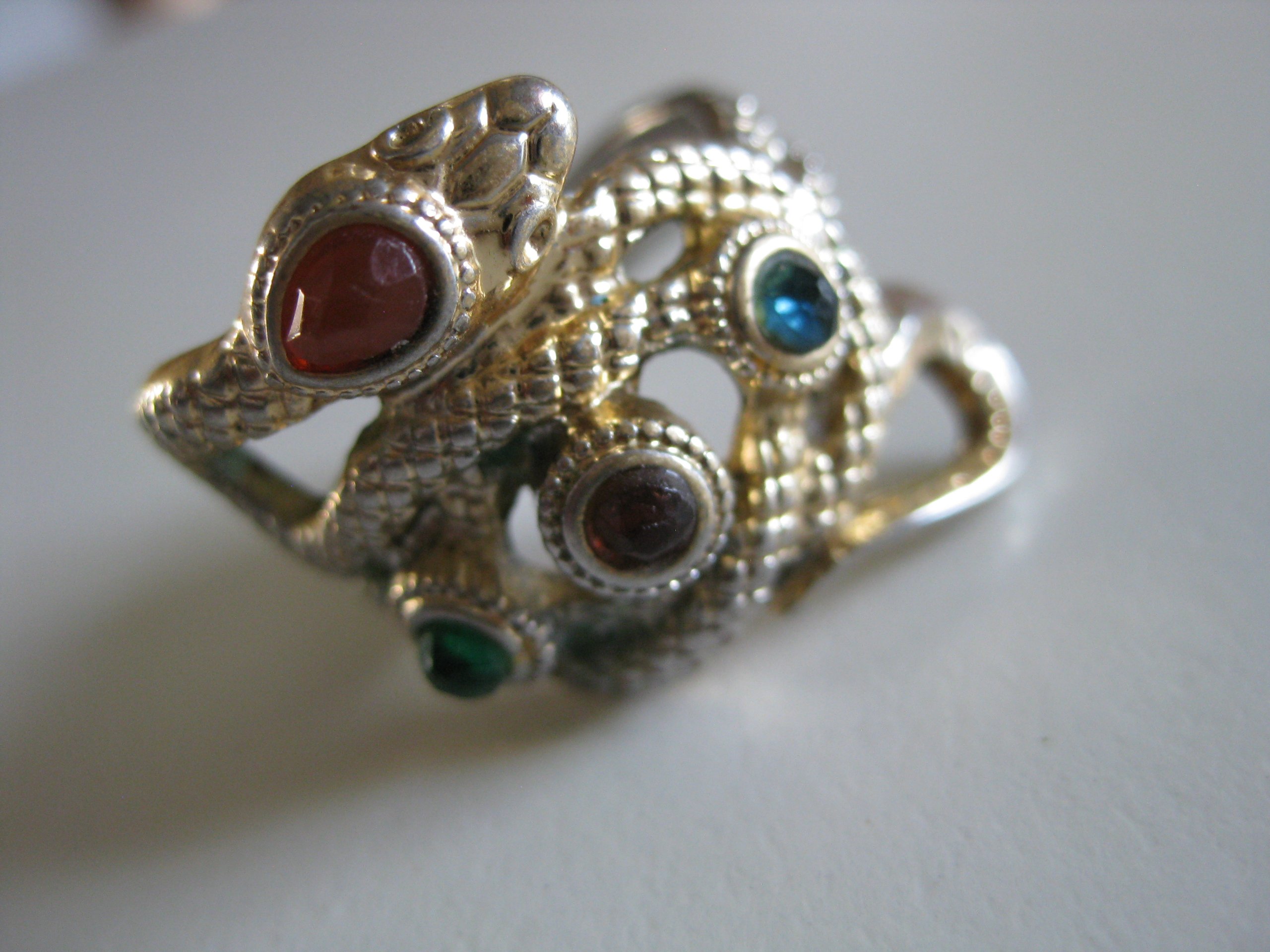 Silver Multicolor Stone Snake Design Adjustable Ring Size 16 mm Unisex Jewel-Ja-4 image 3