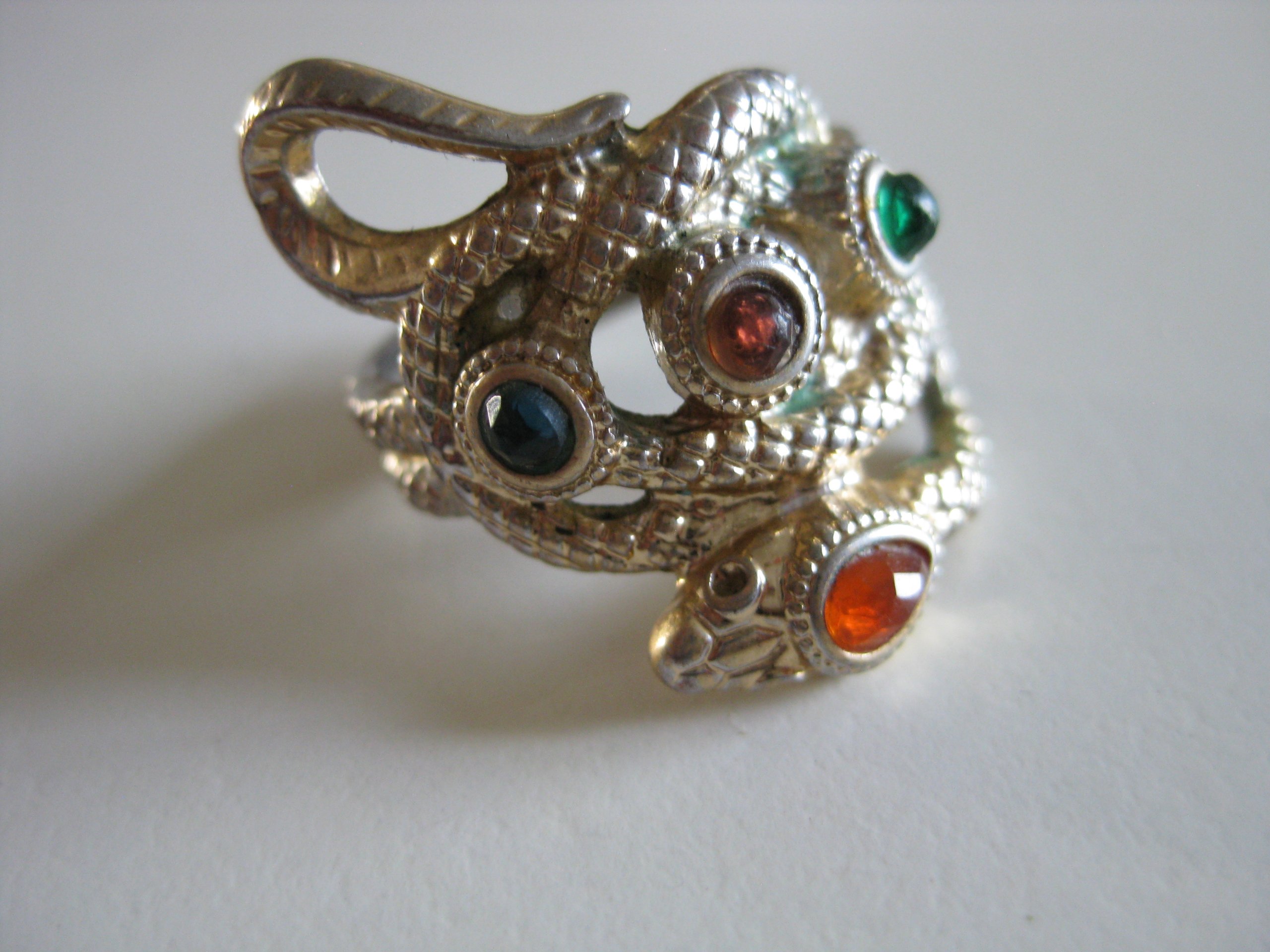 Silver Multicolor Stone Snake Design Adjustable Ring Size 16 mm Unisex Jewel-Ja-4 image 4