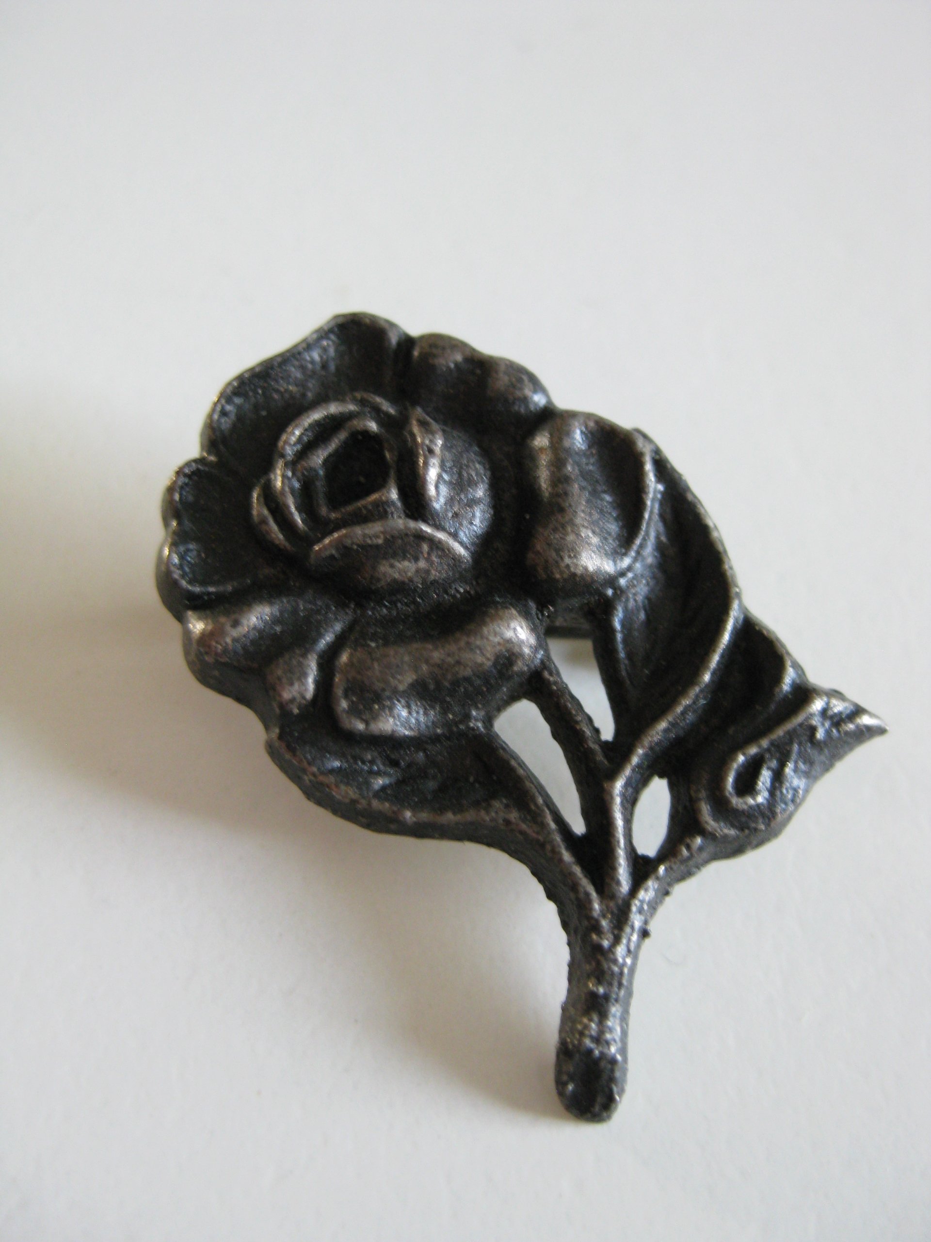 Vintage Black Metal Rose Pin Brooch Jewel-Ja-4 image 4