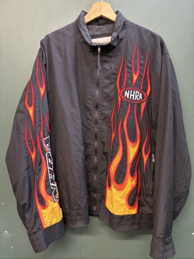 Vintage Black NHRA Flame Embroidered y2k Nylon Jacket