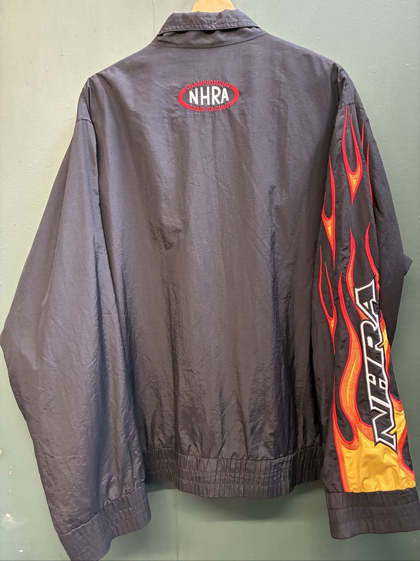 Vintage Black NHRA Flame Embroidered y2k Nylon Jacket image 2