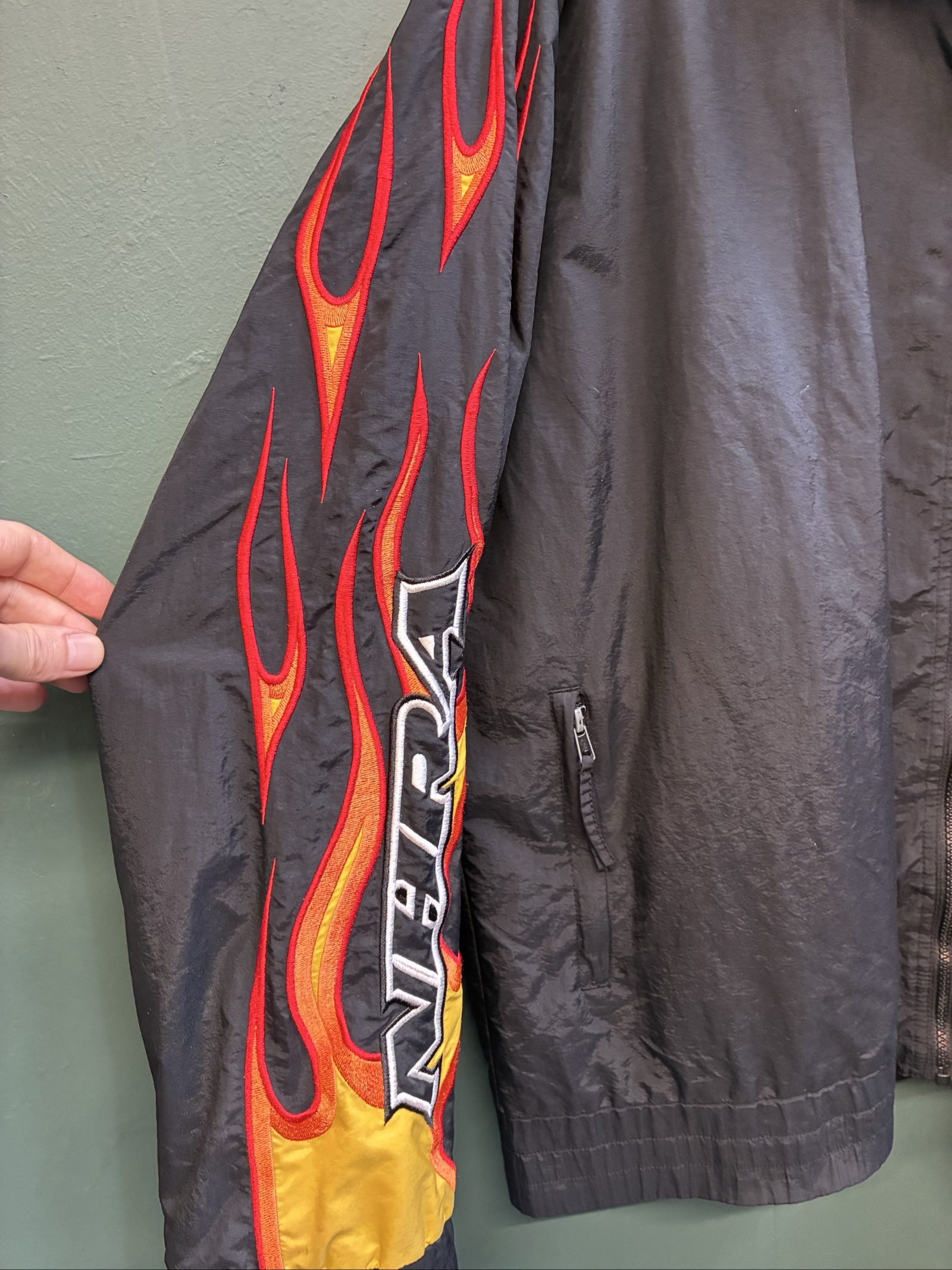 Vintage Black NHRA Flame Embroidered y2k Nylon Jacket image 6