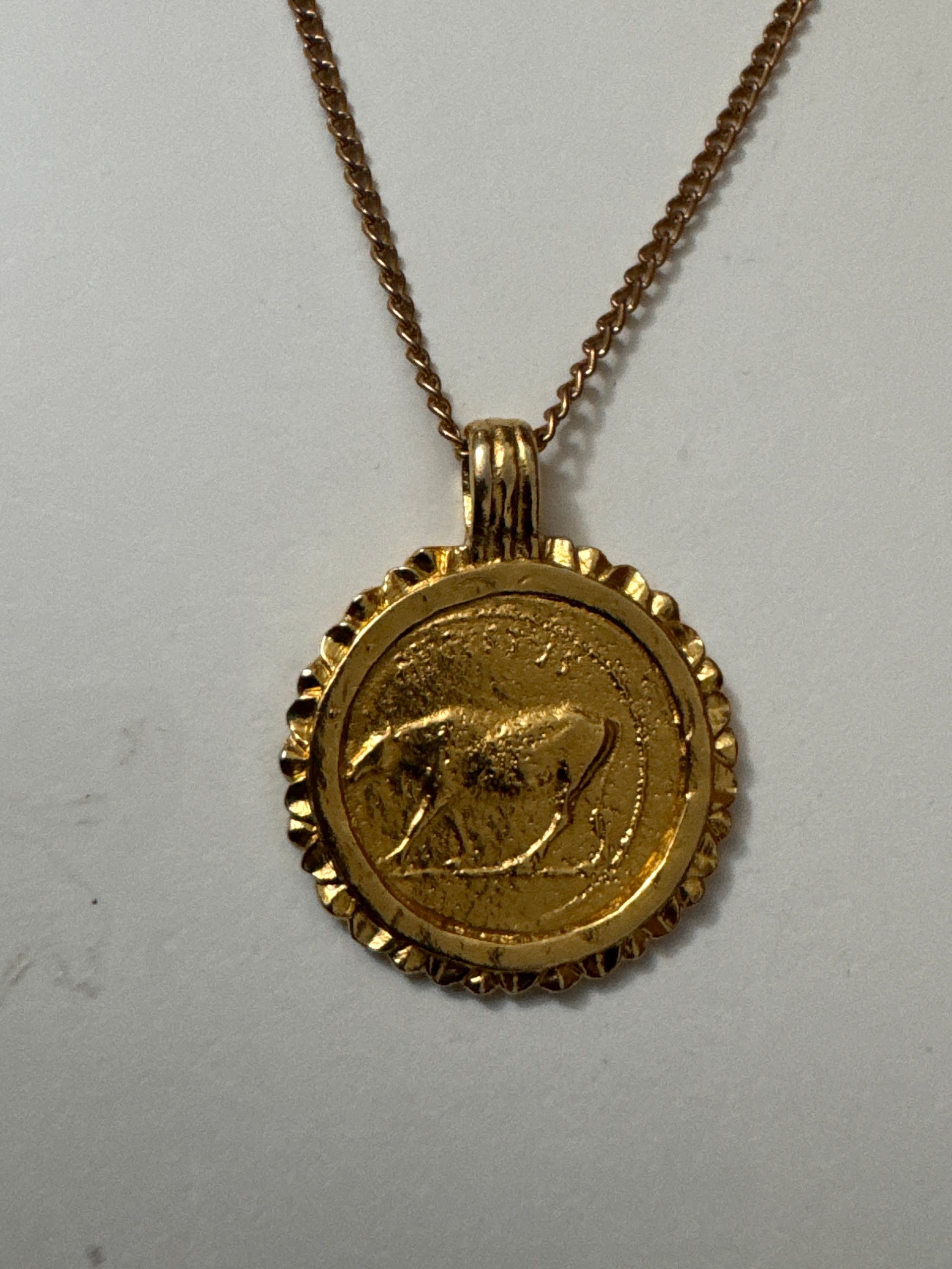 Vintage Gold Tone Coin Pendant Necklace Unisex Jewel-Ja-6