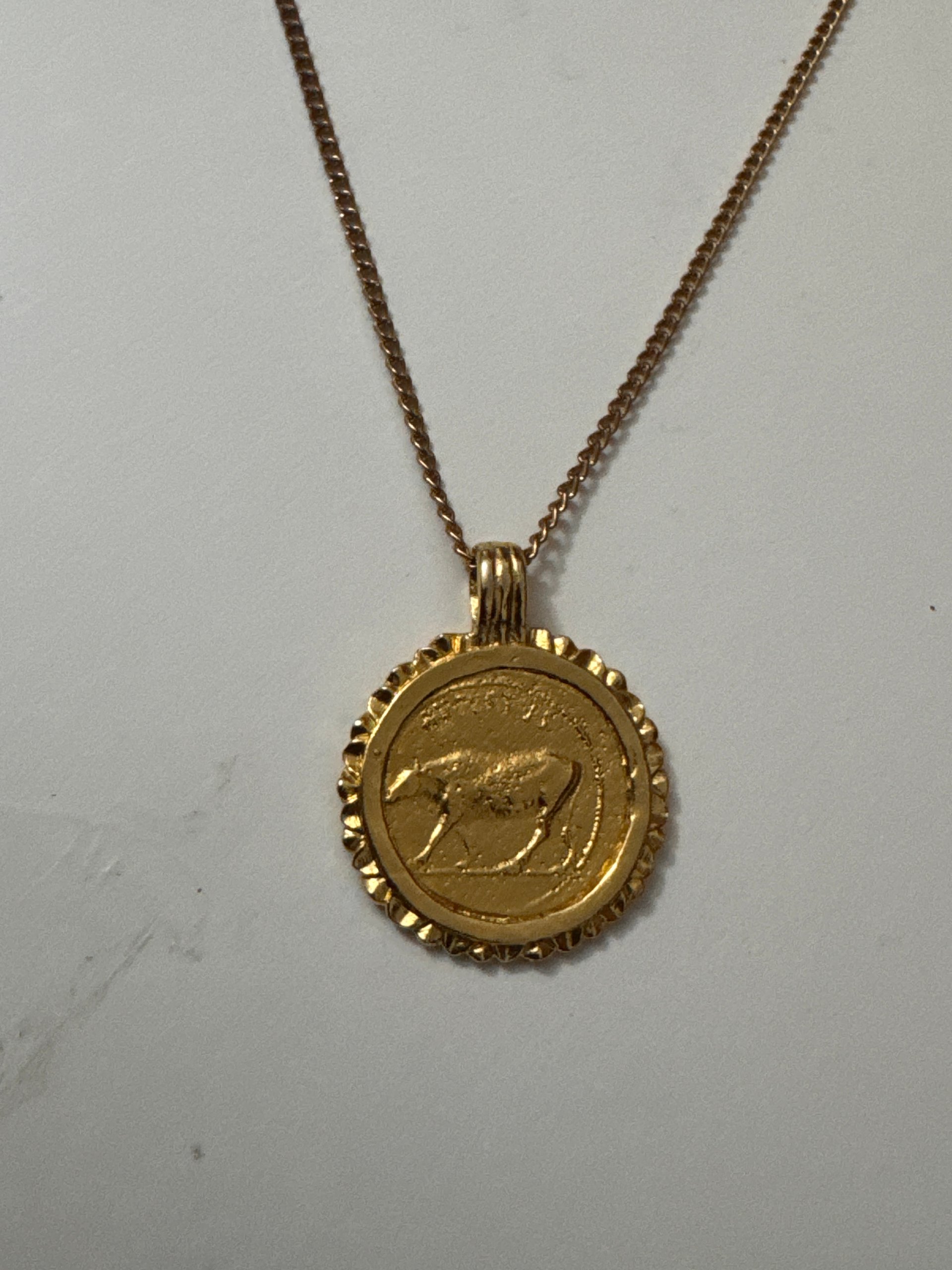 Vintage Gold Tone Coin Pendant Necklace Unisex Jewel-Ja-6 image 4