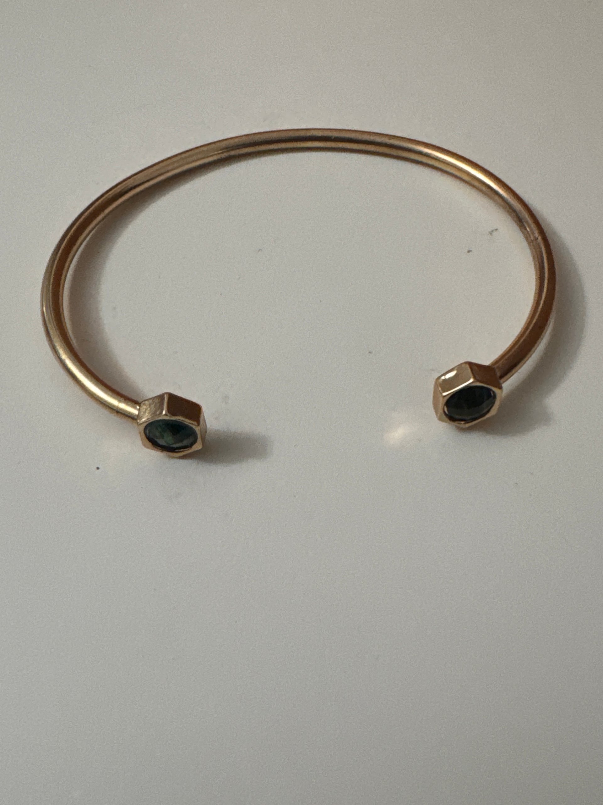 Gold Tone Open Cuff Bracelet with Green & Black Stones Jewel-Ja-6 image 2