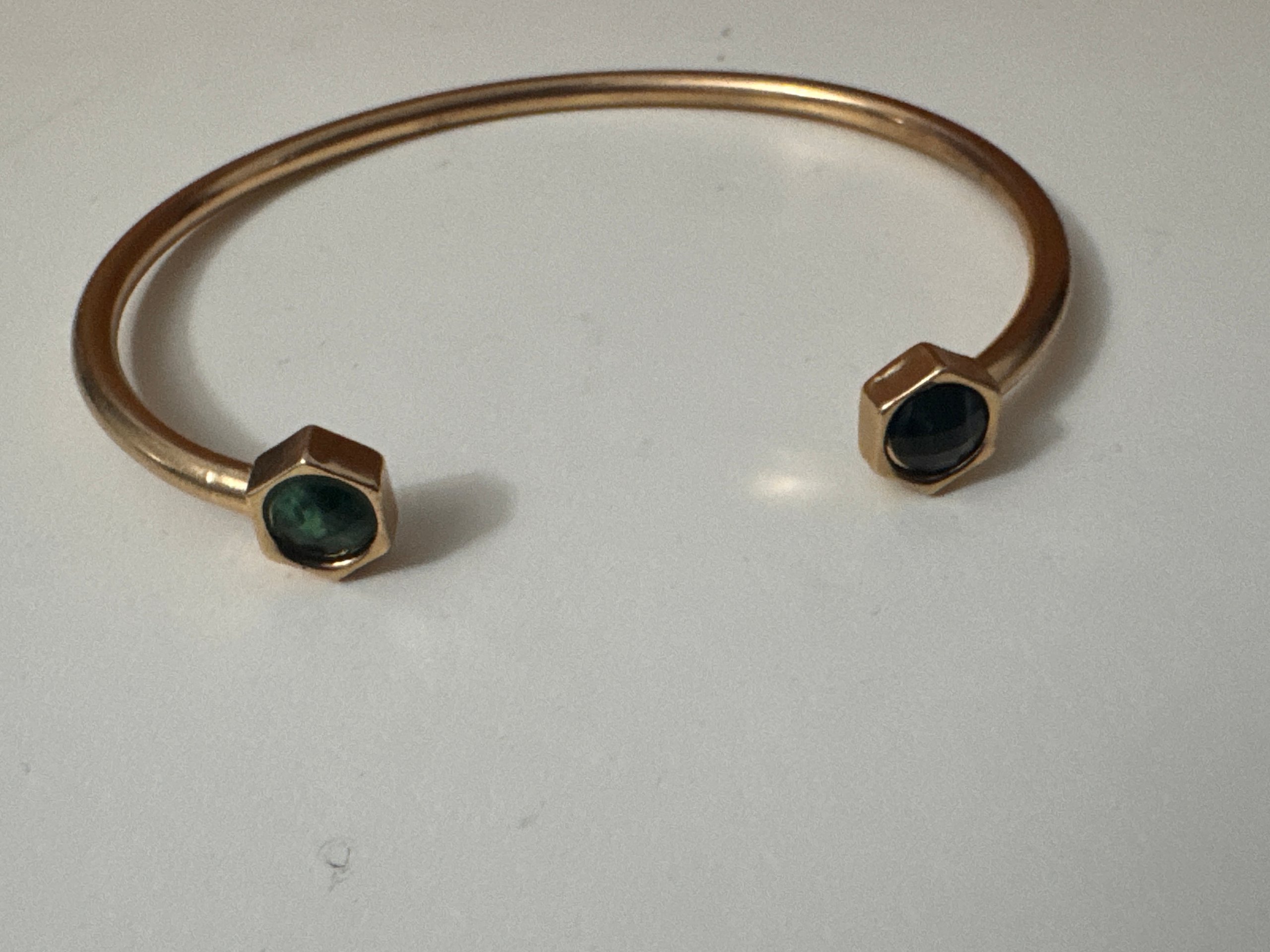 Gold Tone Open Cuff Bracelet with Green & Black Stones Jewel-Ja-6 image 3