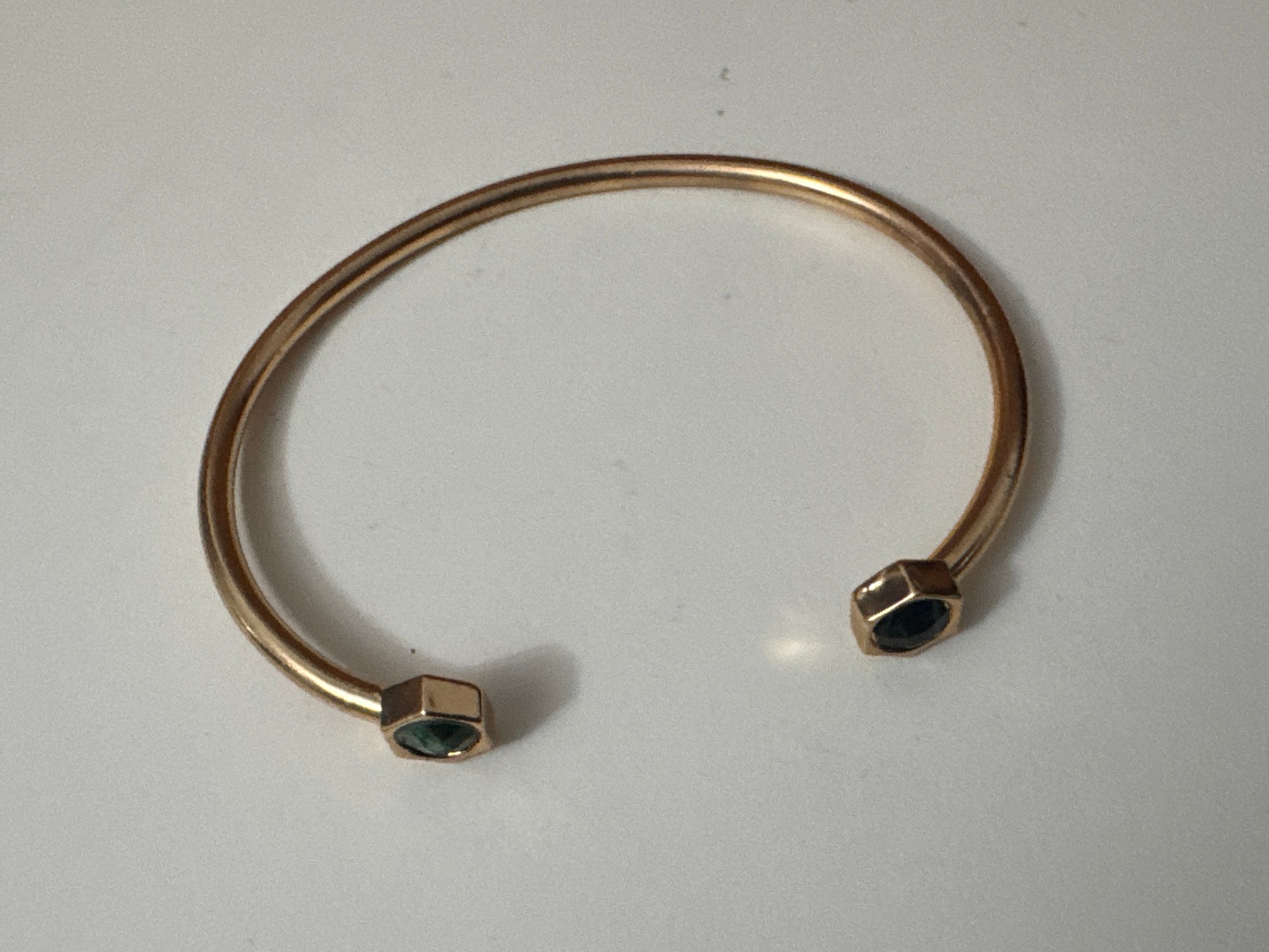 Gold Tone Open Cuff Bracelet with Green & Black Stones Jewel-Ja-6 image 6