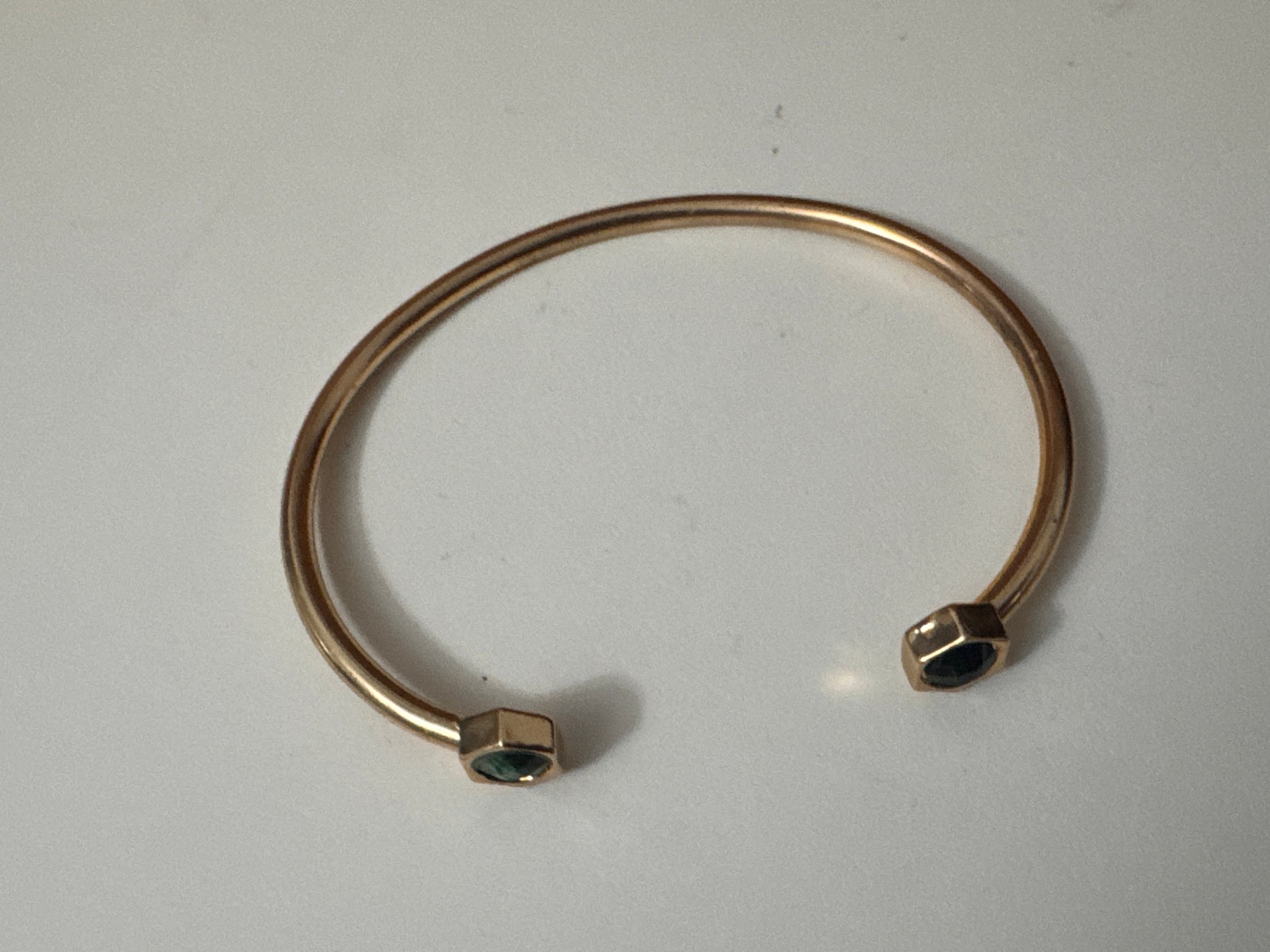 Gold Tone Open Cuff Bracelet with Green & Black Stones Jewel-Ja-6 image 7