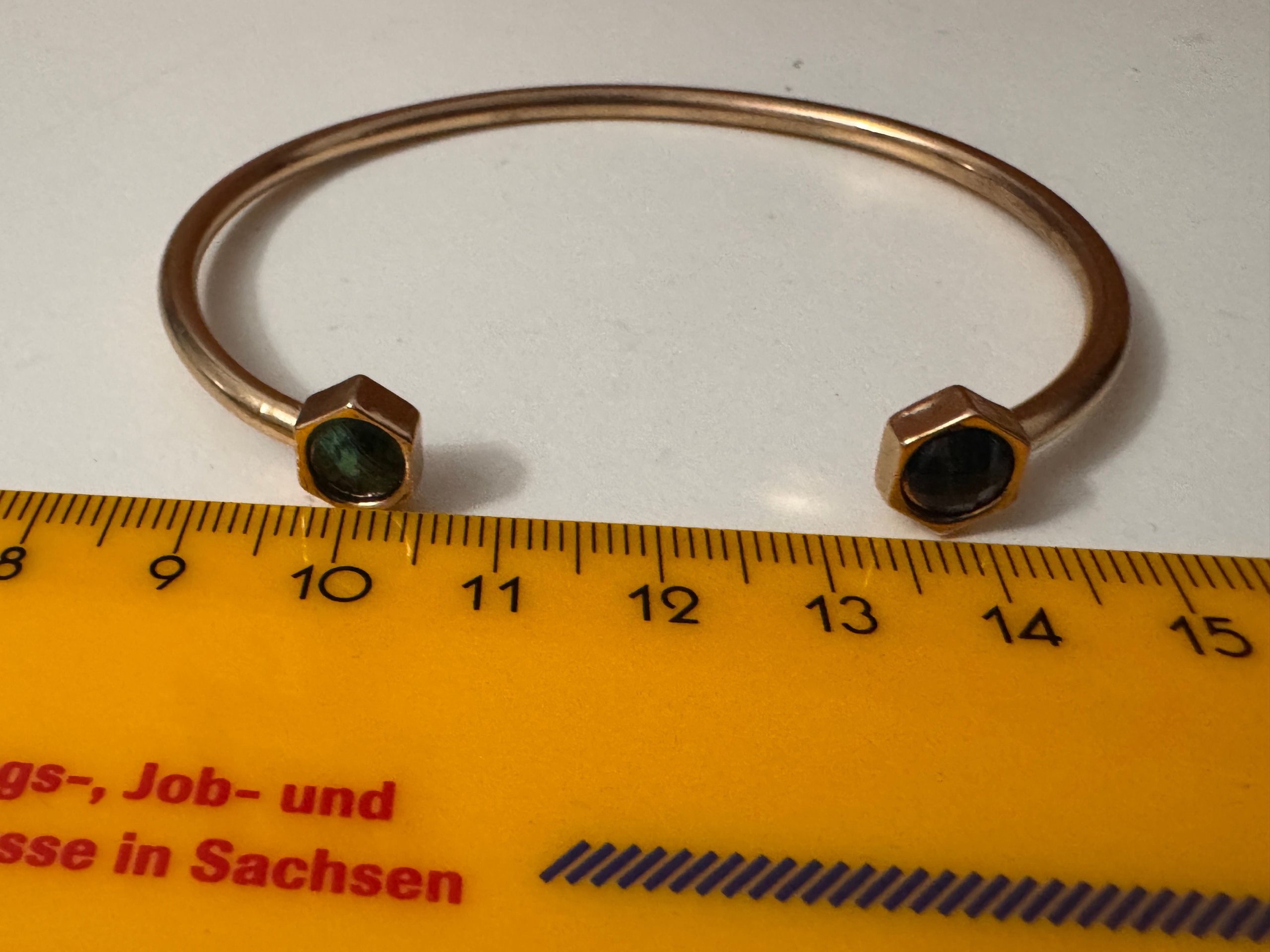 Gold Tone Open Cuff Bracelet with Green & Black Stones Jewel-Ja-6 image 10