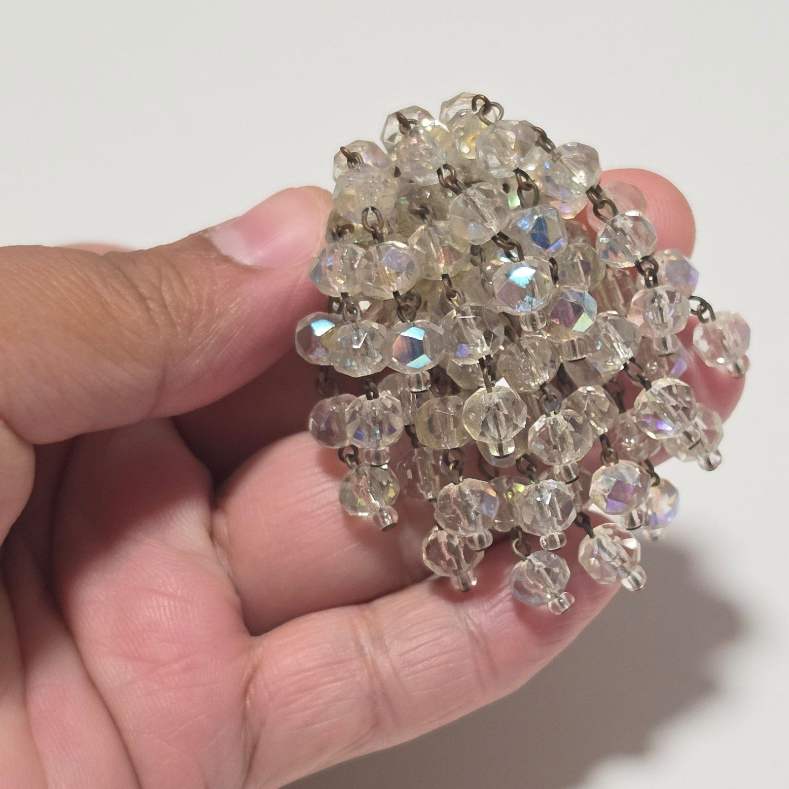 Vintagr Clear Crystal Beaded Brooch Pin .b6 image 2
