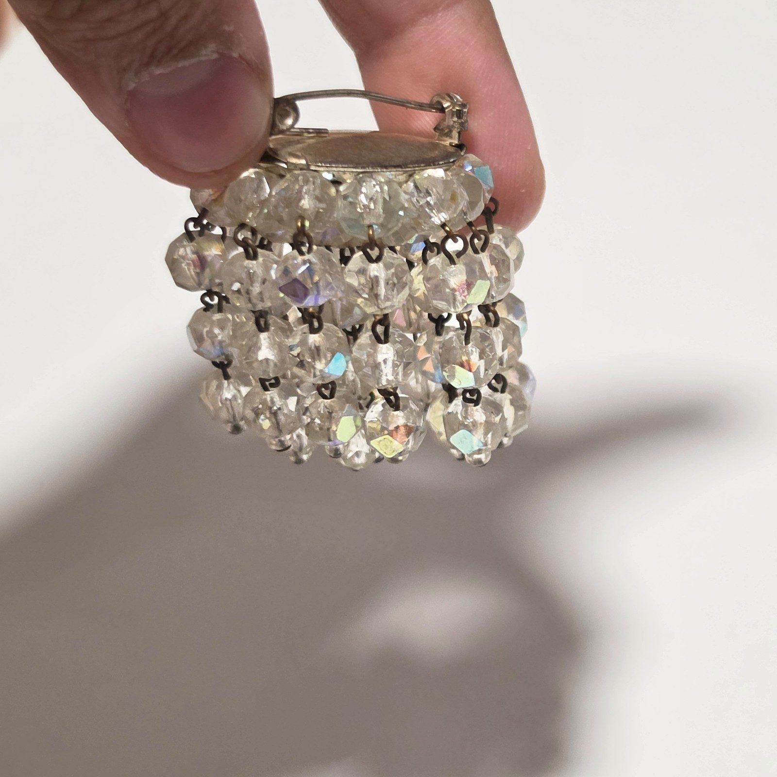 Vintagr Clear Crystal Beaded Brooch Pin .b6 image 4