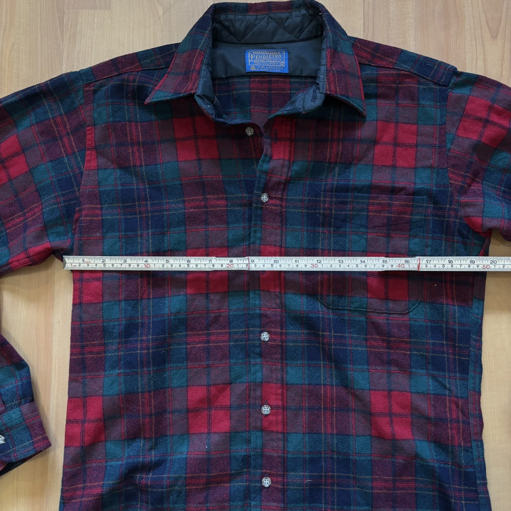 Vintage 80s Pendleton Red & Navy Plaid Wool Shirt Medium Quilted Lining image 5