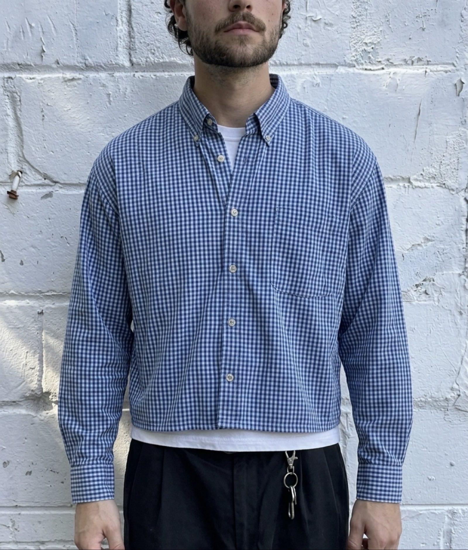 RW&CO 90s vintage boxy cropped Blue Checked Men's Shirt Medium Cotton